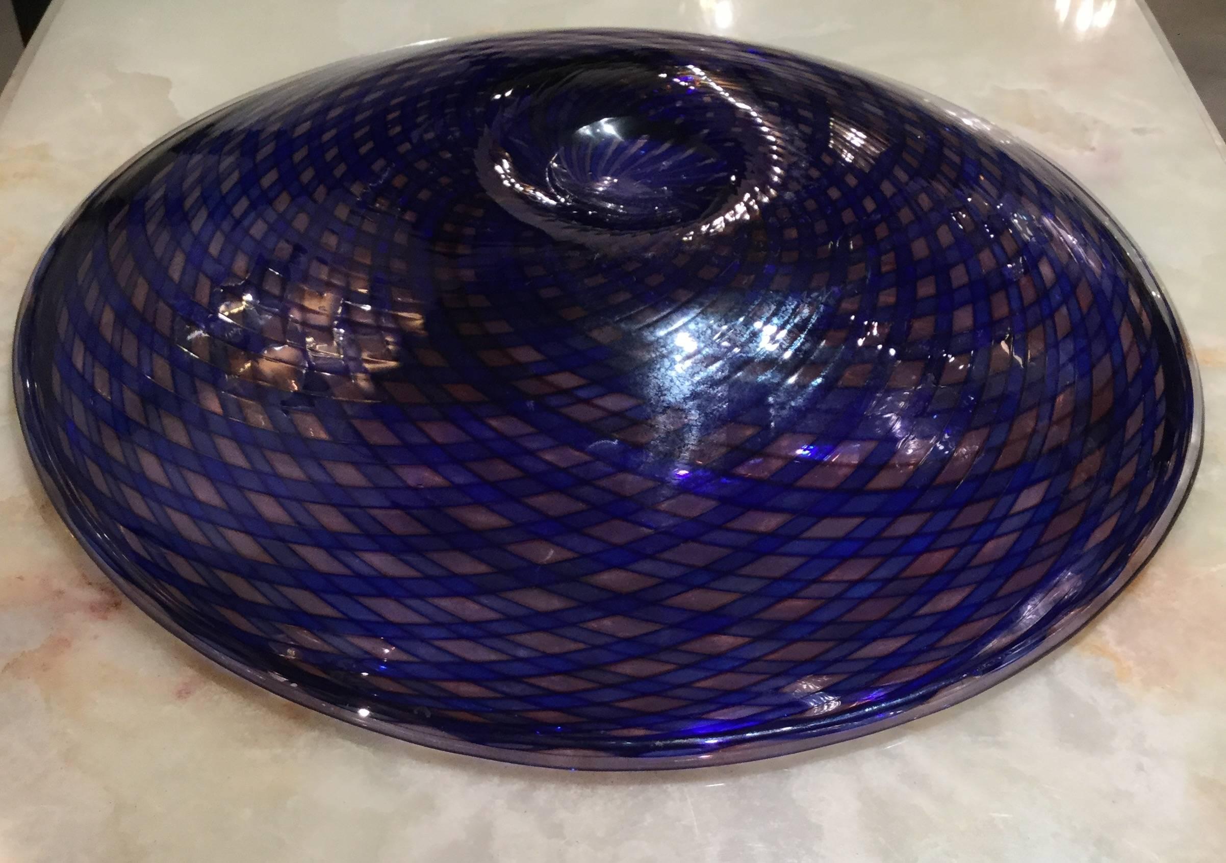 Fratelli Toso Murano Blue Italian Art Glass Large Centrepiece Dish In Excellent Condition In London, GB