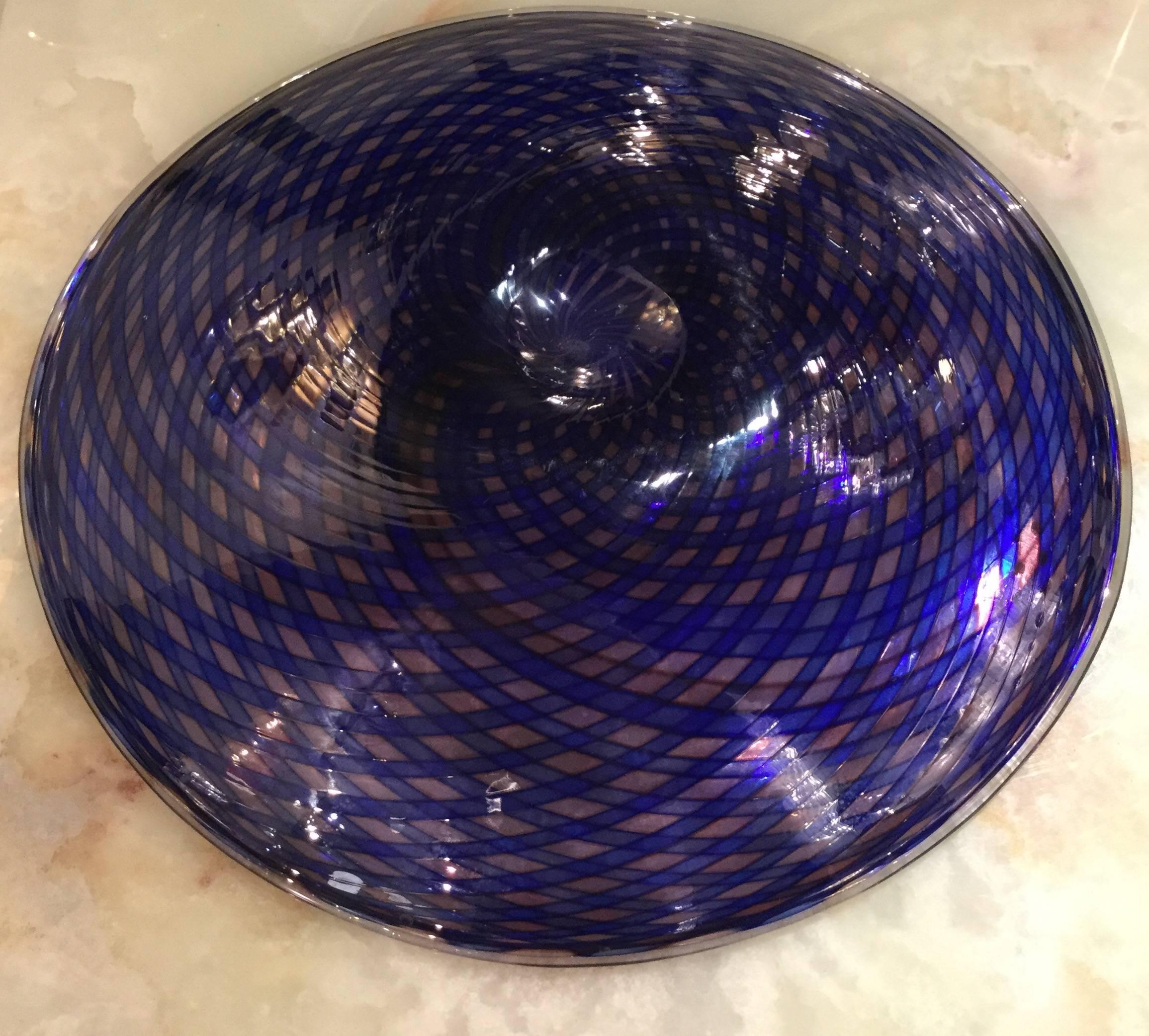 Late 20th Century Fratelli Toso Murano Blue Italian Art Glass Large Centrepiece Dish