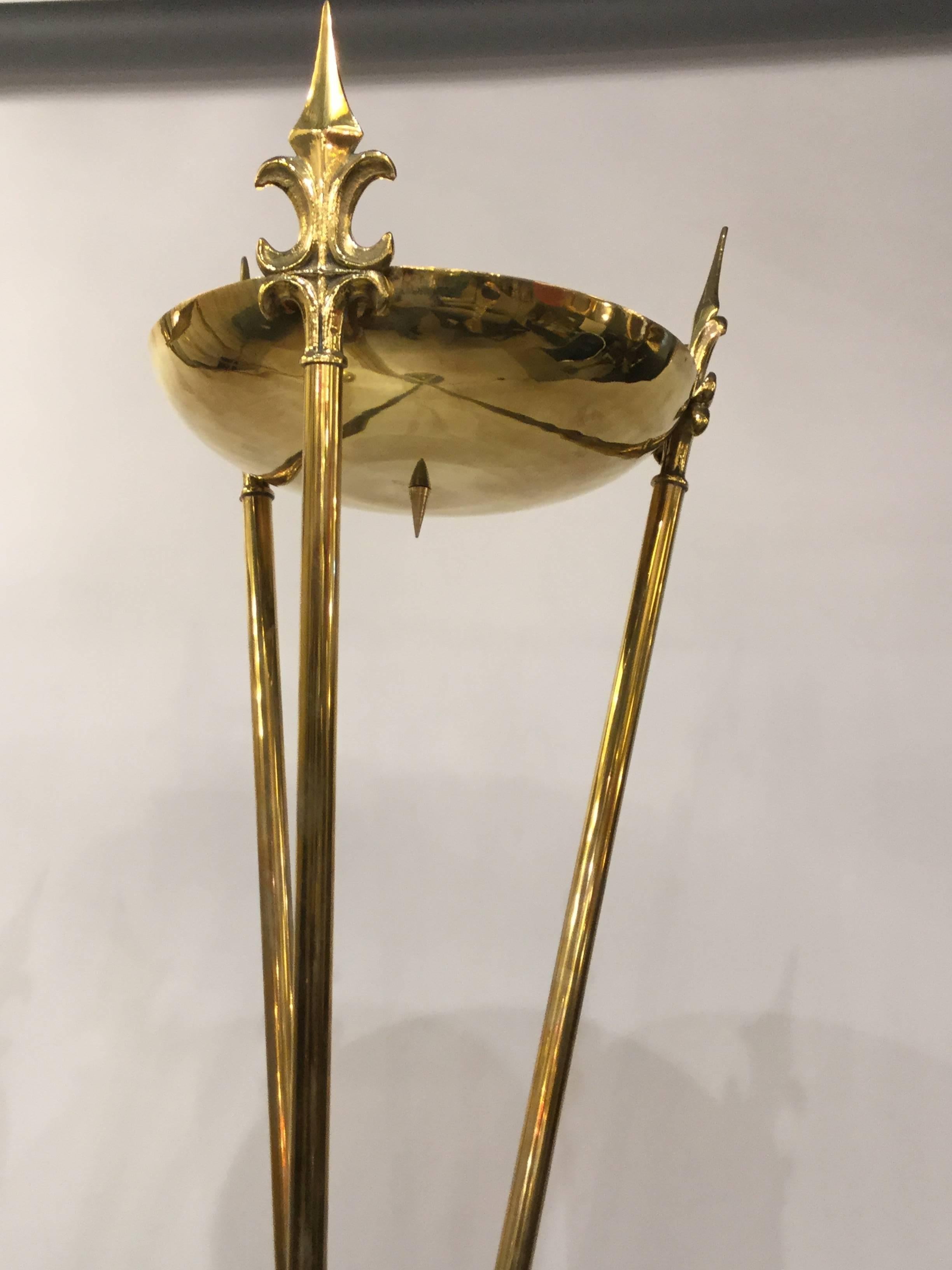 1960 Italian Pair of Monumental Brass Floor Lamps 1