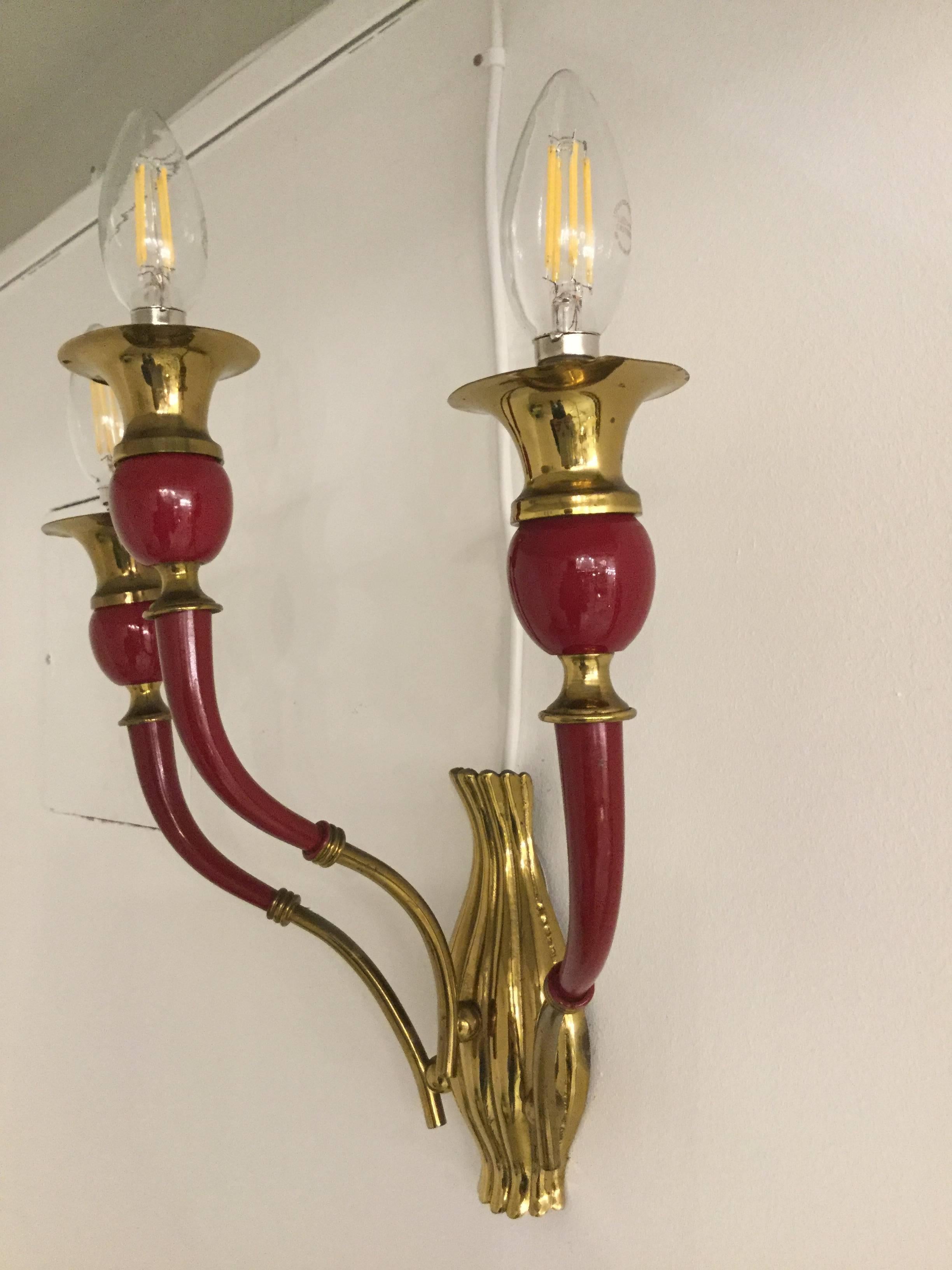 Brass Pair of Italian Art Deco Sconces