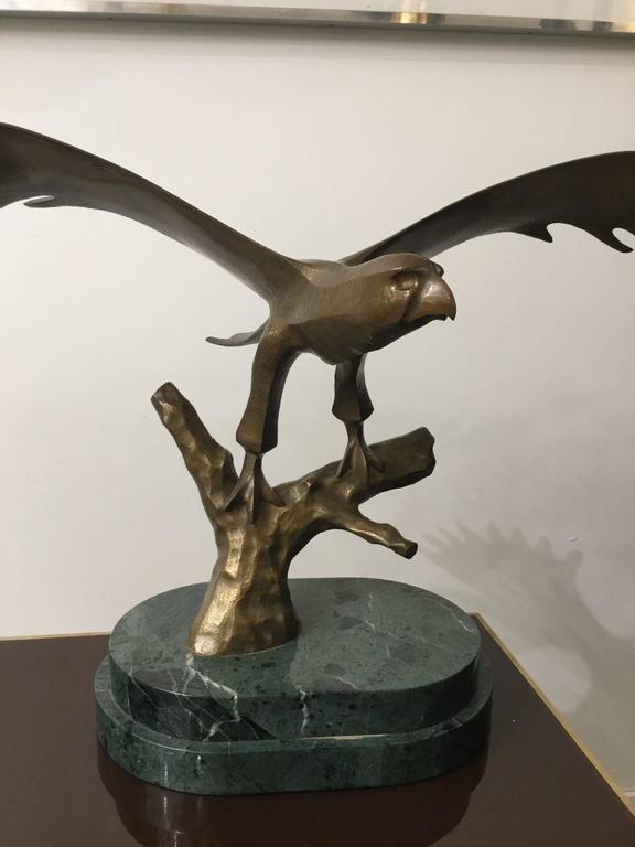Bronze Eagle Mounted on Green Marble Base For Sale at 1stdibs