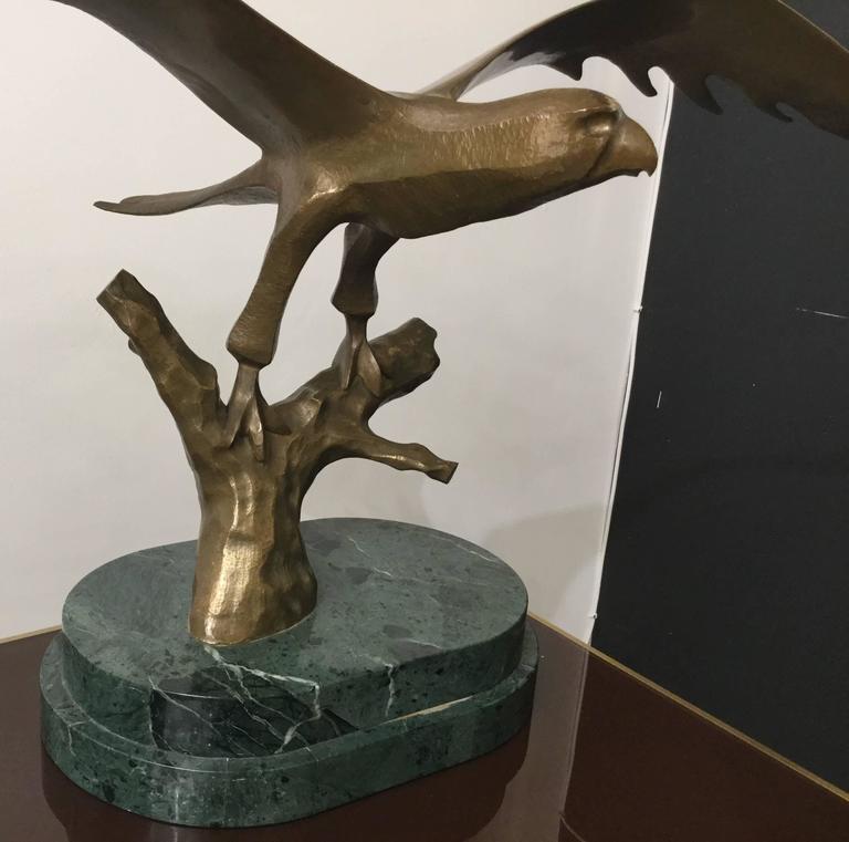 Bronze Eagle Mounted on Green Marble Base For Sale at 1stdibs