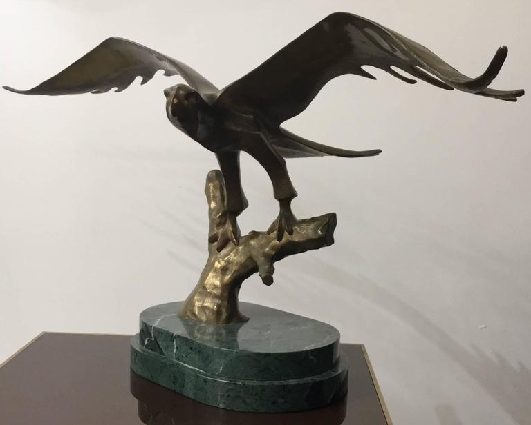 Bronze Eagle Mounted on Green Marble Base For Sale at 1stdibs