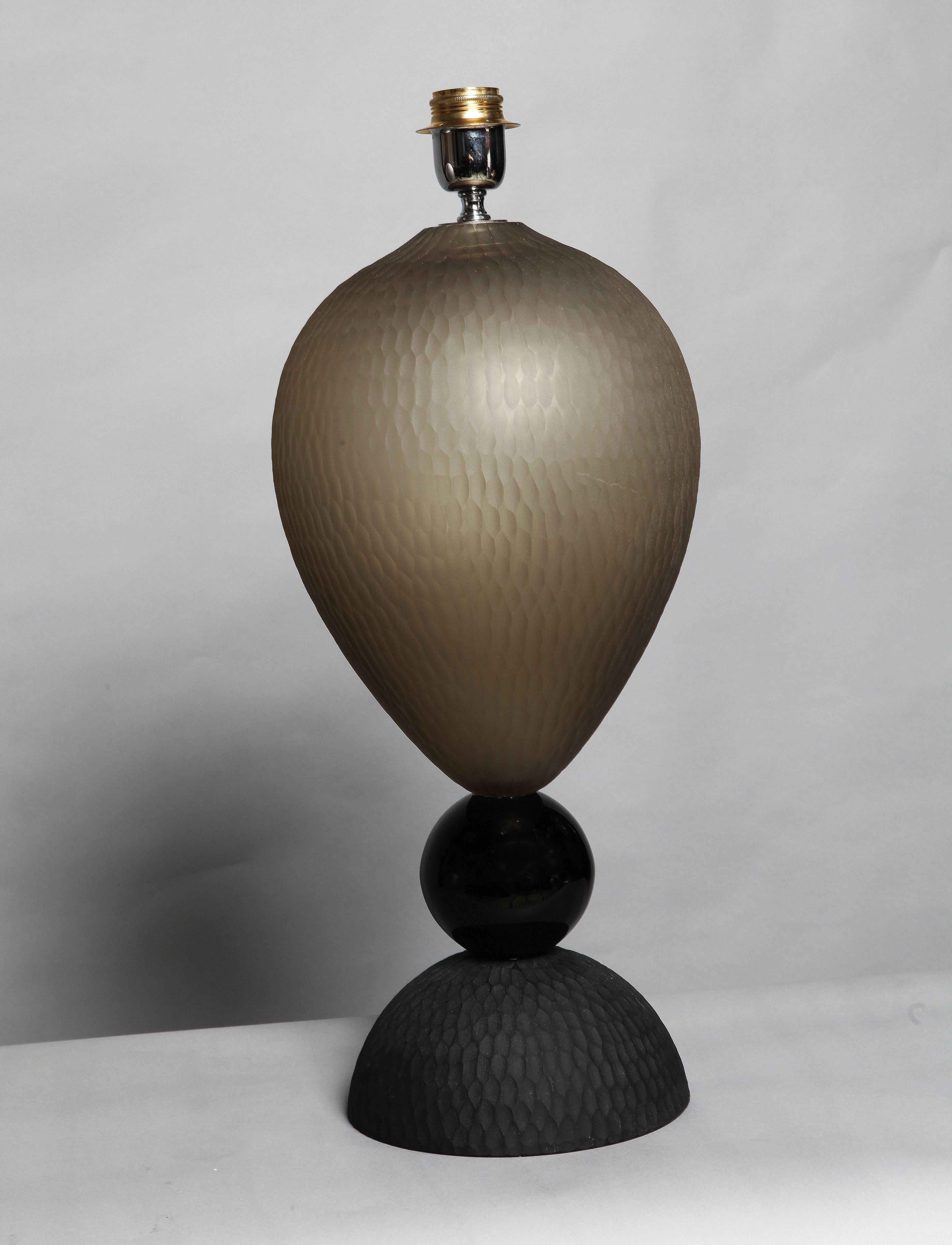 Modern  Amazing Pair of Table Lamps in faceted Grey Murano glass
