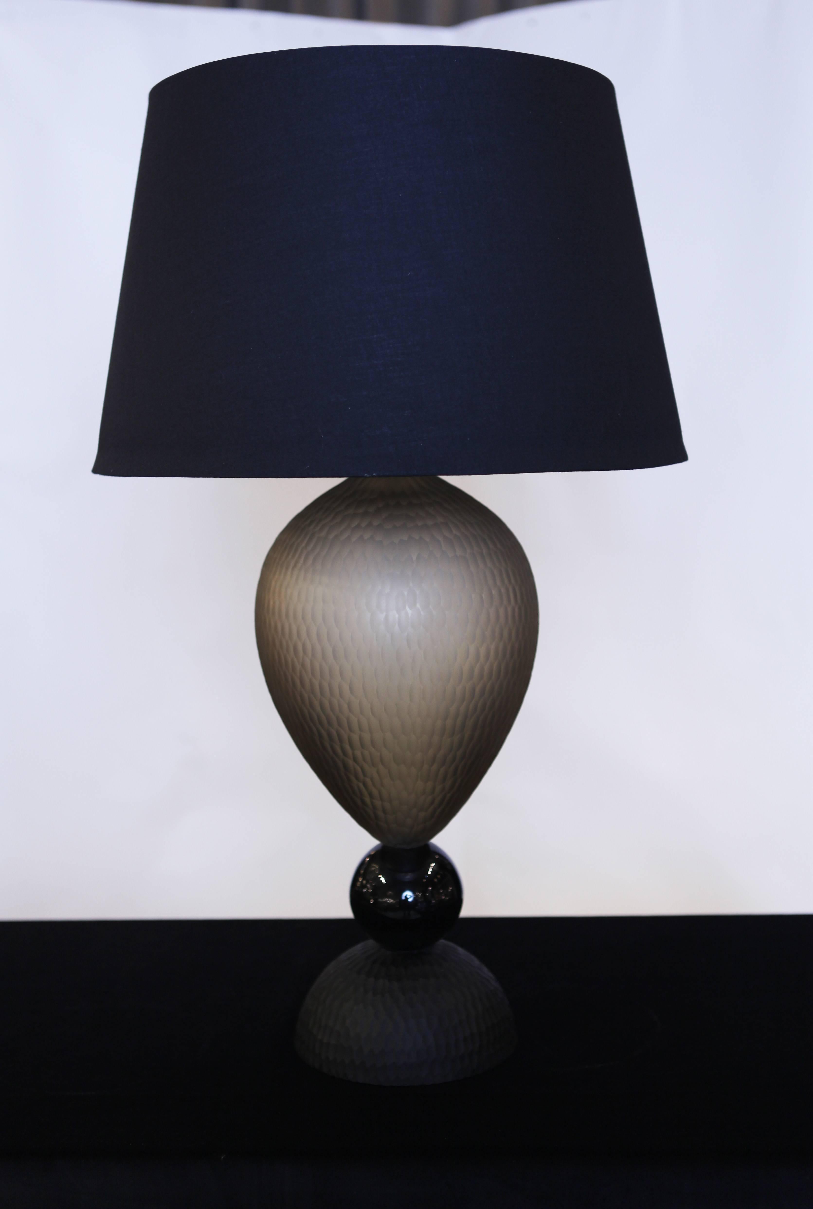 Italian  Amazing Pair of Table Lamps in faceted Grey Murano glass
