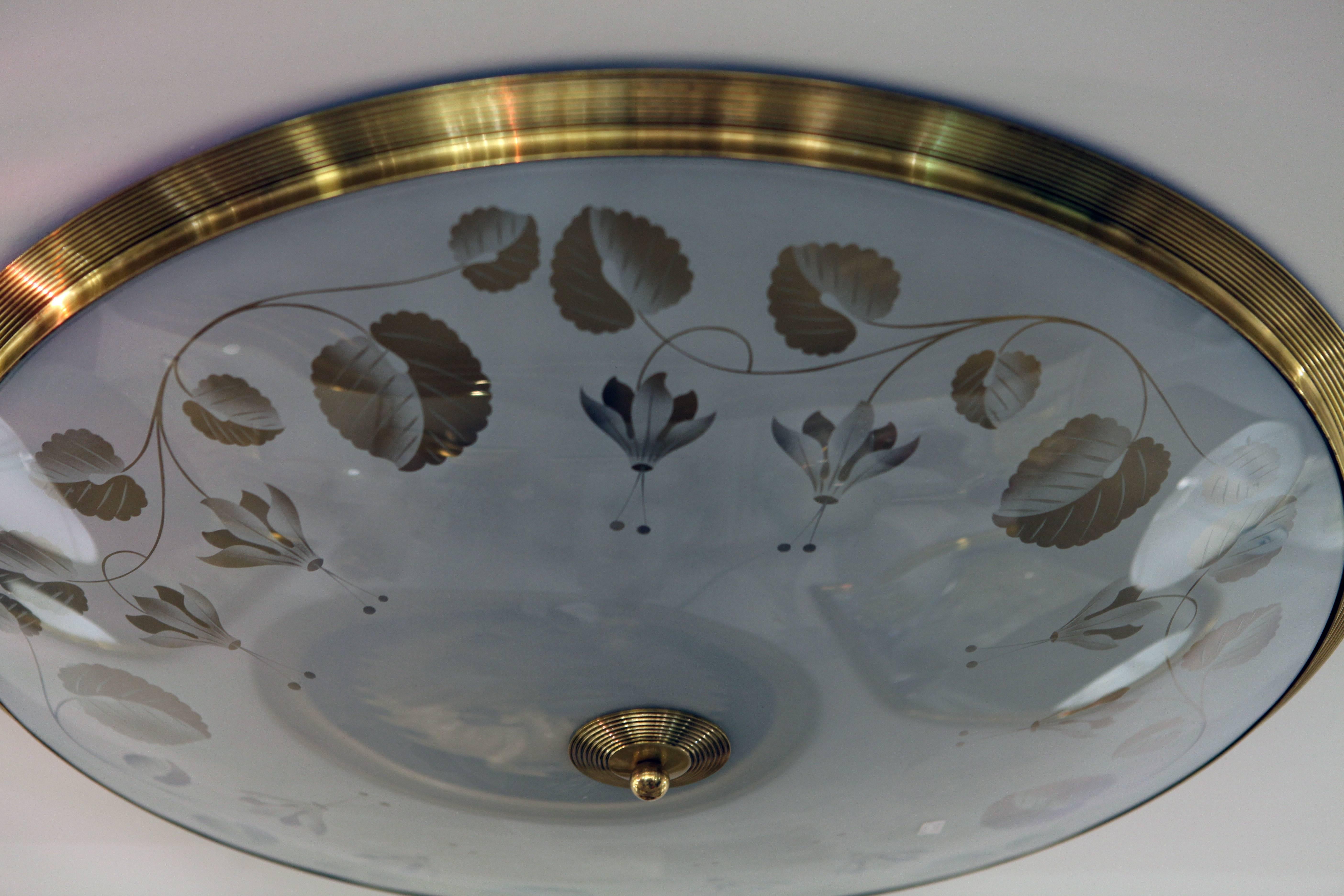 Etched 1930 Italian Flush Mount by Pietro Chiesa for Fontana Arte