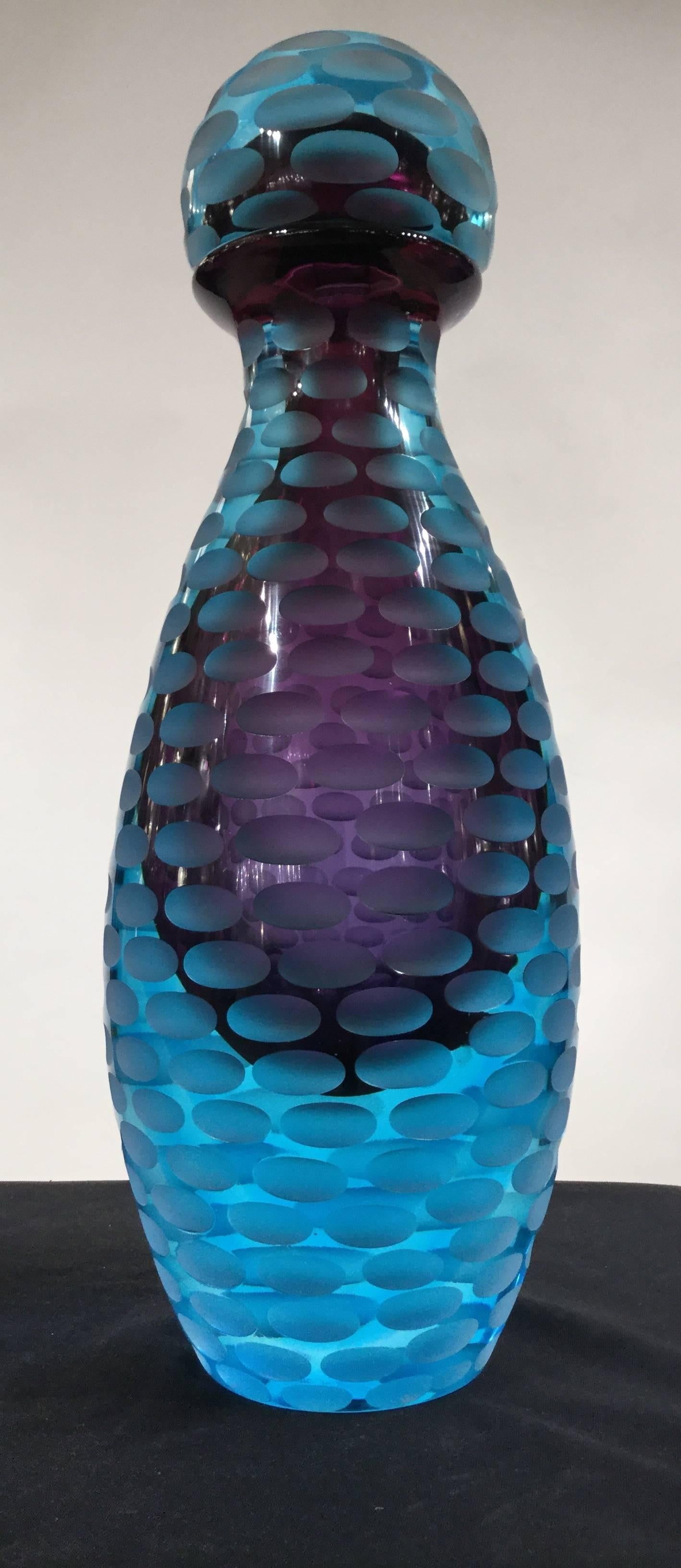 Italian Monumental Blue Murano Glass Bottle