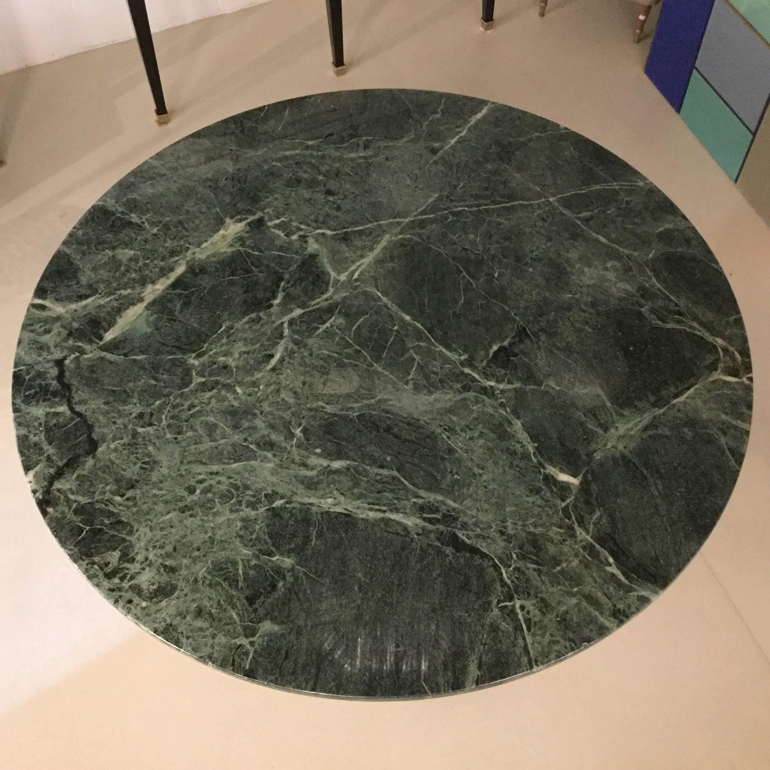 Italian Round Centre  Table with Green Marble-Top, circa 1962 1