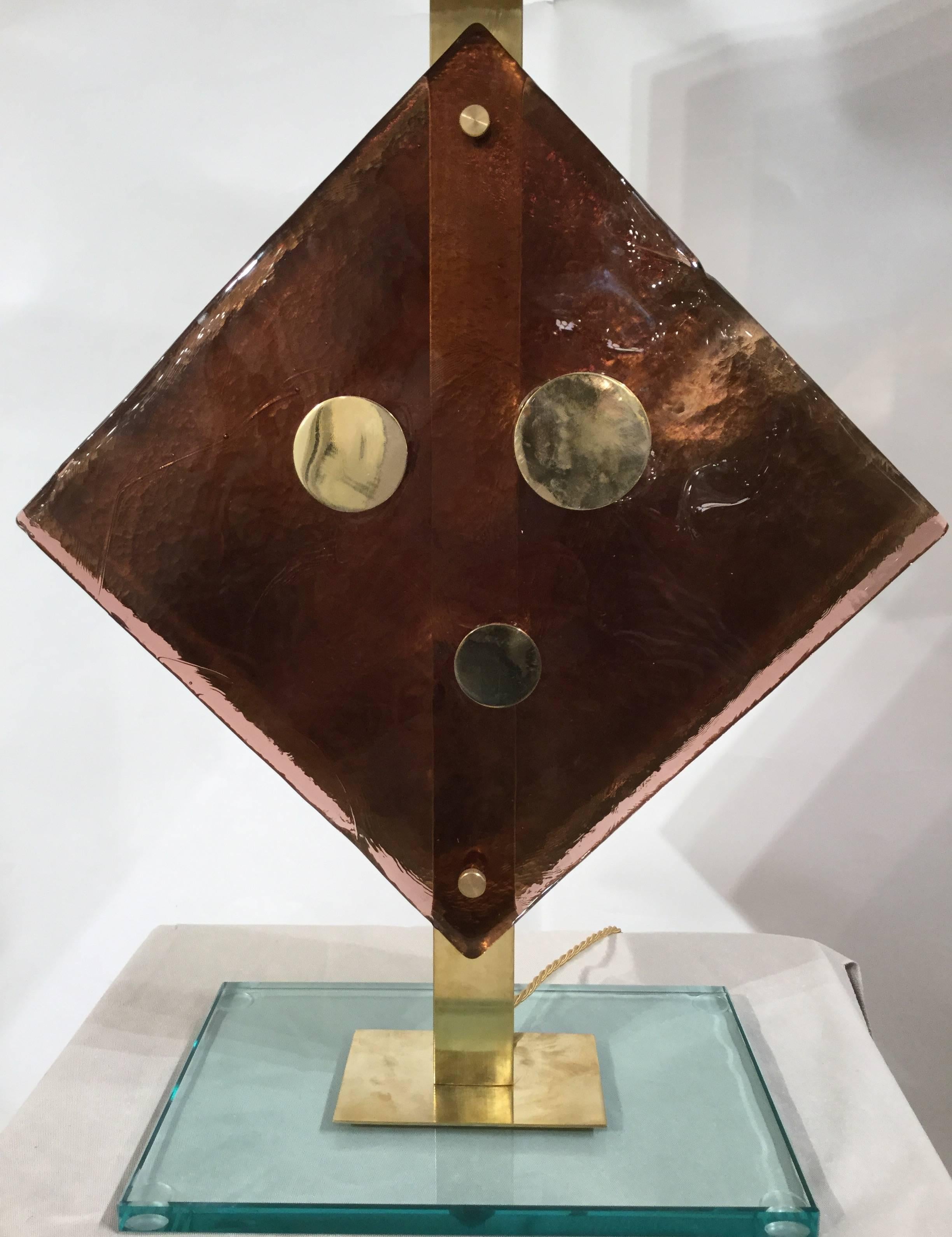 Paire de lampes de bureau en verre de Murano brun par Salviati, datant d'environ 1960 Bon état - En vente à London, GB