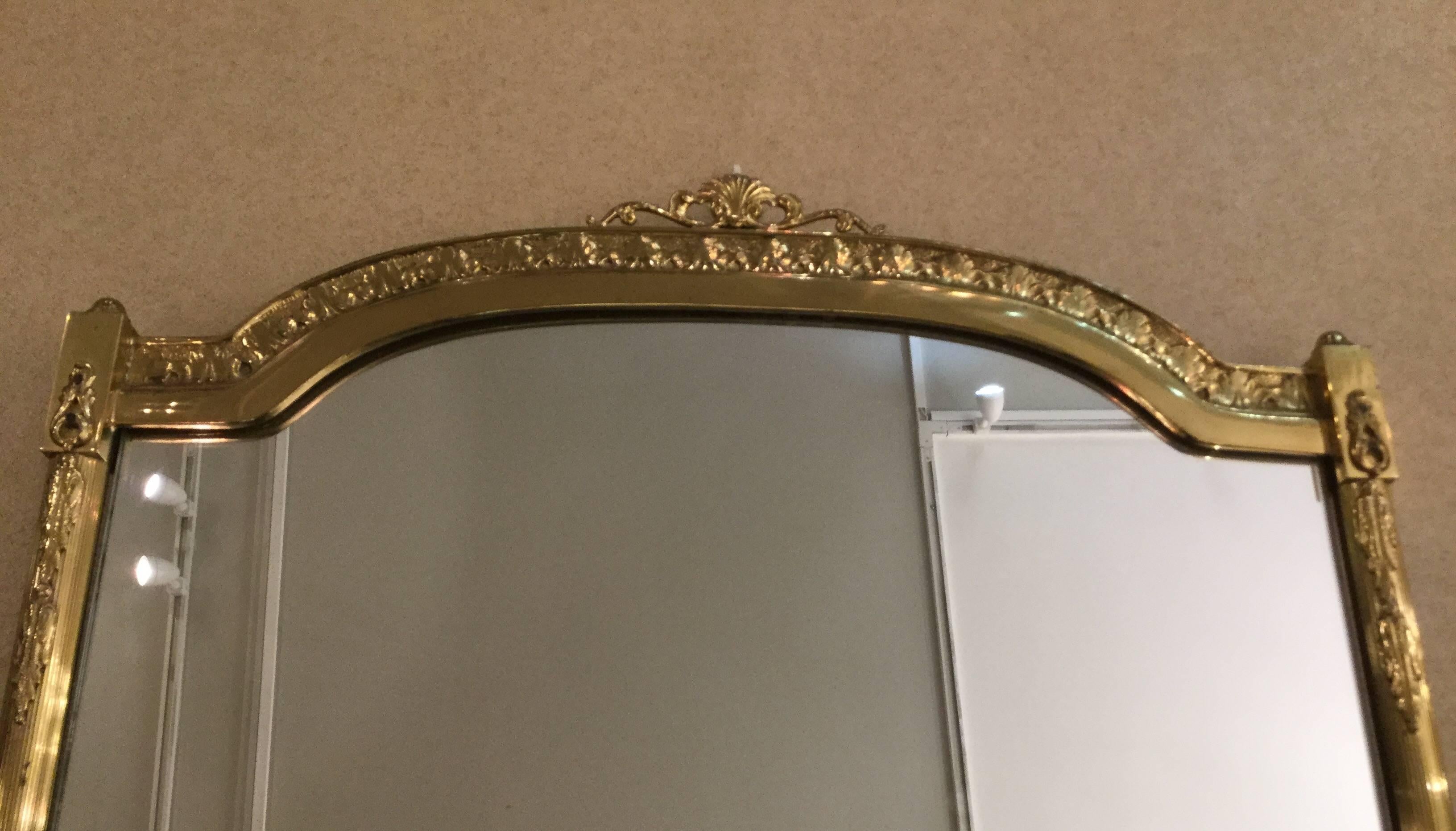Highly decorative  mirror with a brass frame decorated with natural motifs.