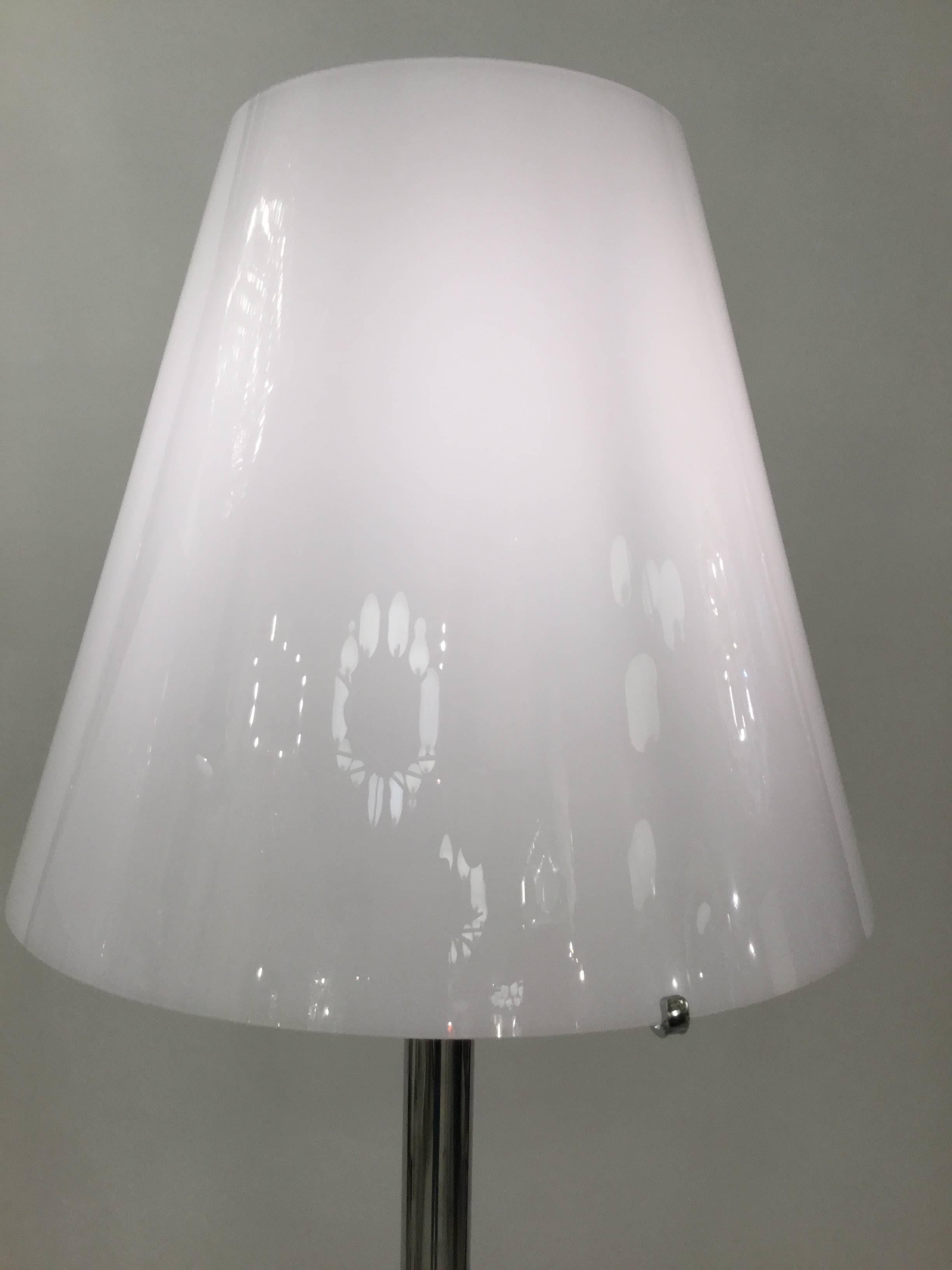  Italian designed black and white Murano glass floor lamp on chrome structure attributed to Venini.