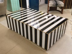 Italian Post Modernist Zebra Coffee Table in Black-White Glass and Brass, 1980