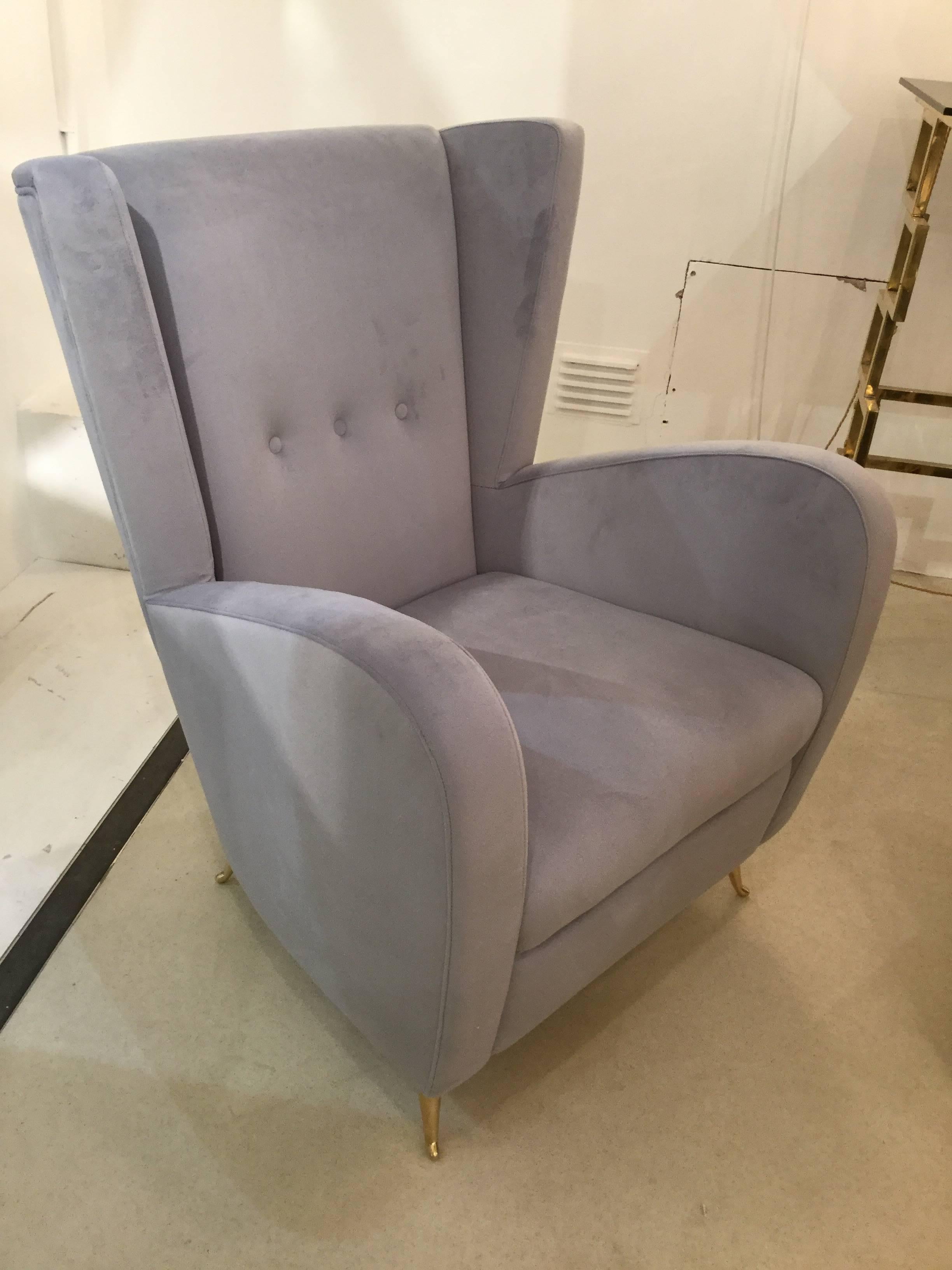 Mid-20th Century Grey Upholstered Armchair, Italy 1950s For Sale