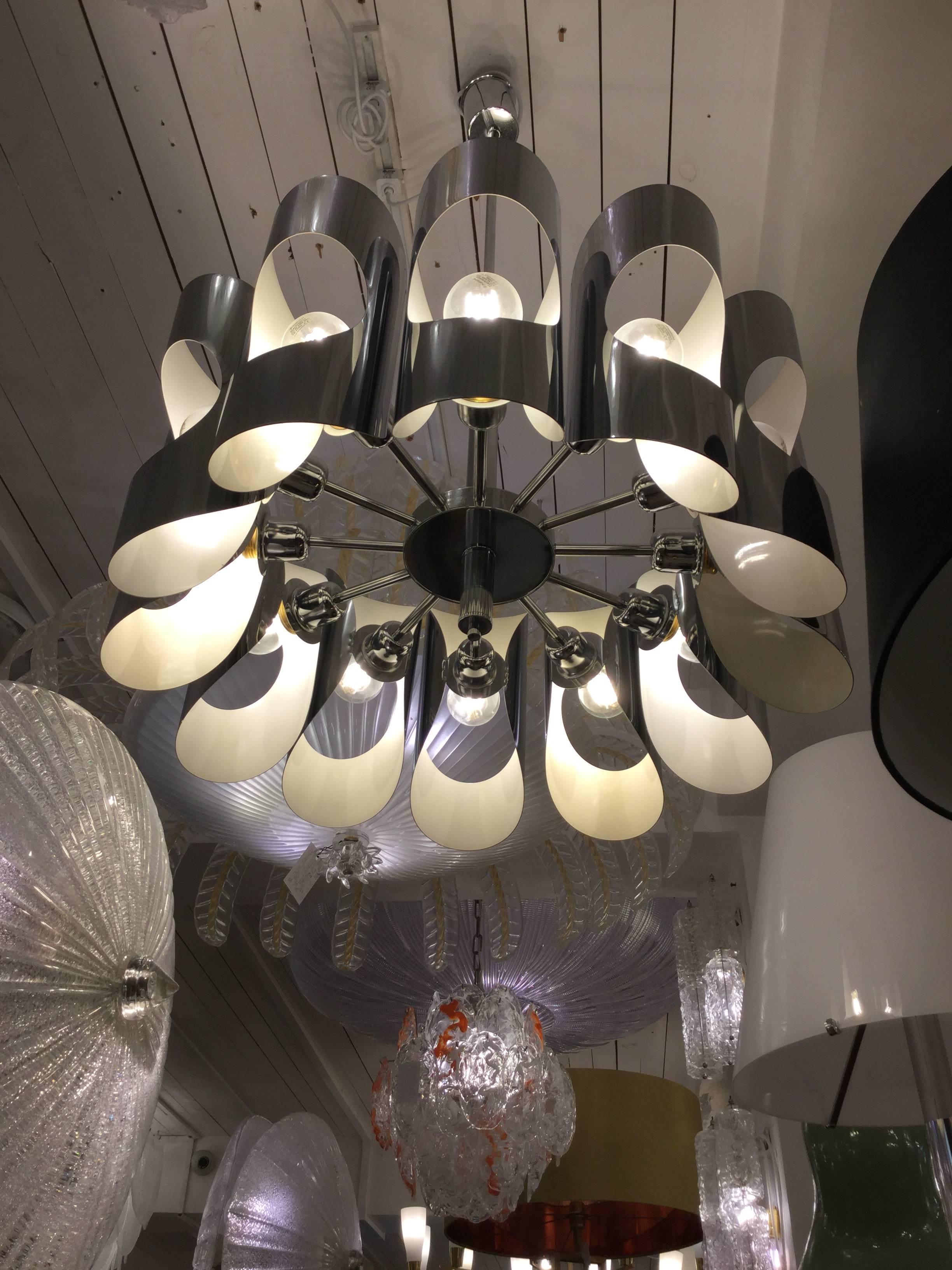 Modern Italian Chandelier in Stainless Steel, 1970