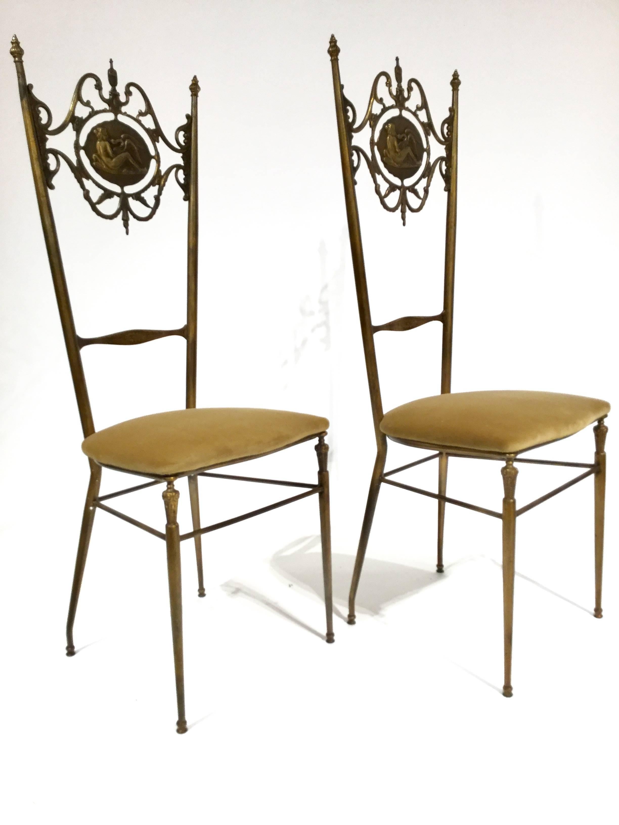 20th Century Italian Chiavari Neoclassical Brass Chairs, circa 1950