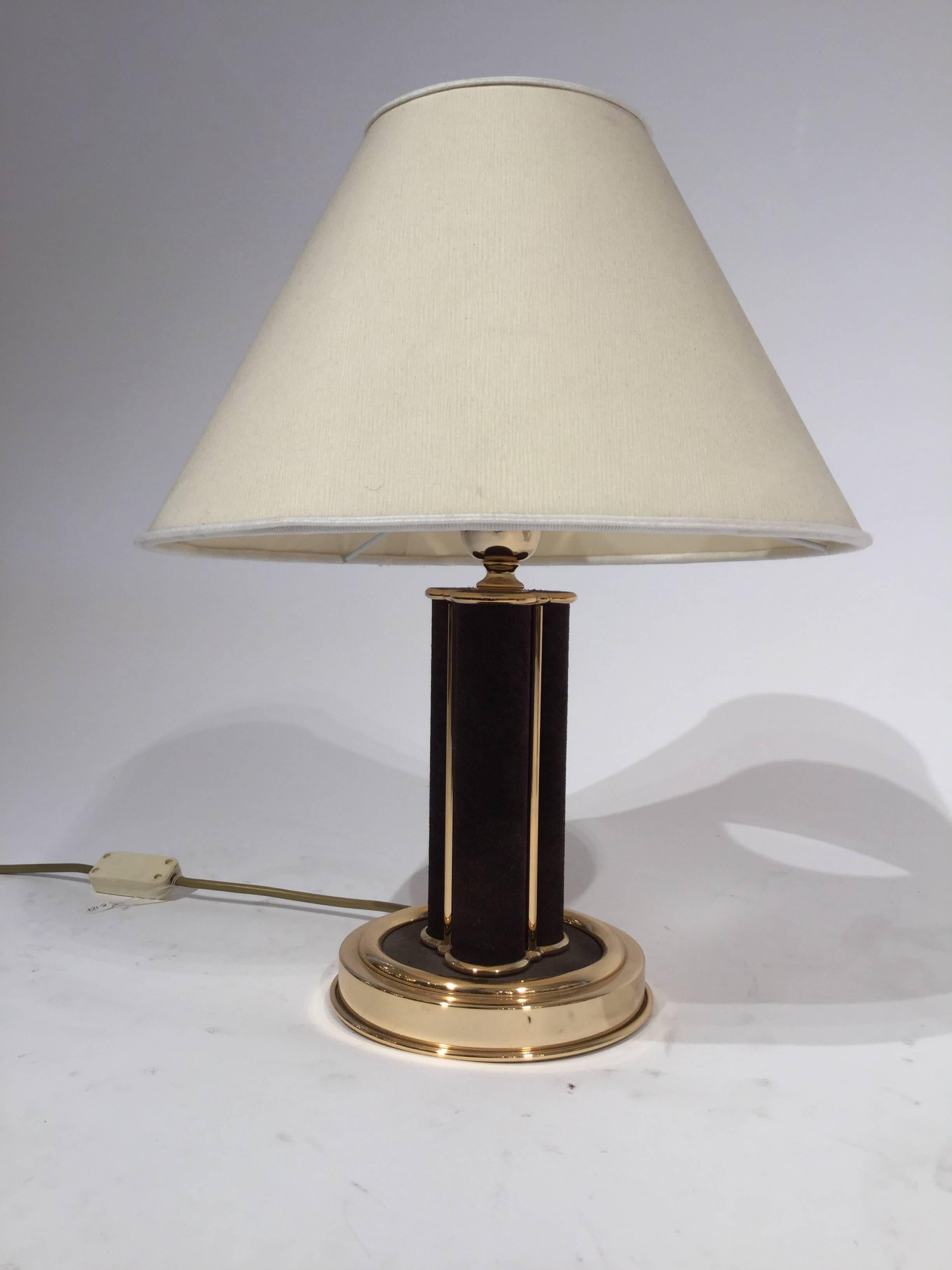 20th Century Pair of Italian Table Lamps in Suede and Brass, 1960