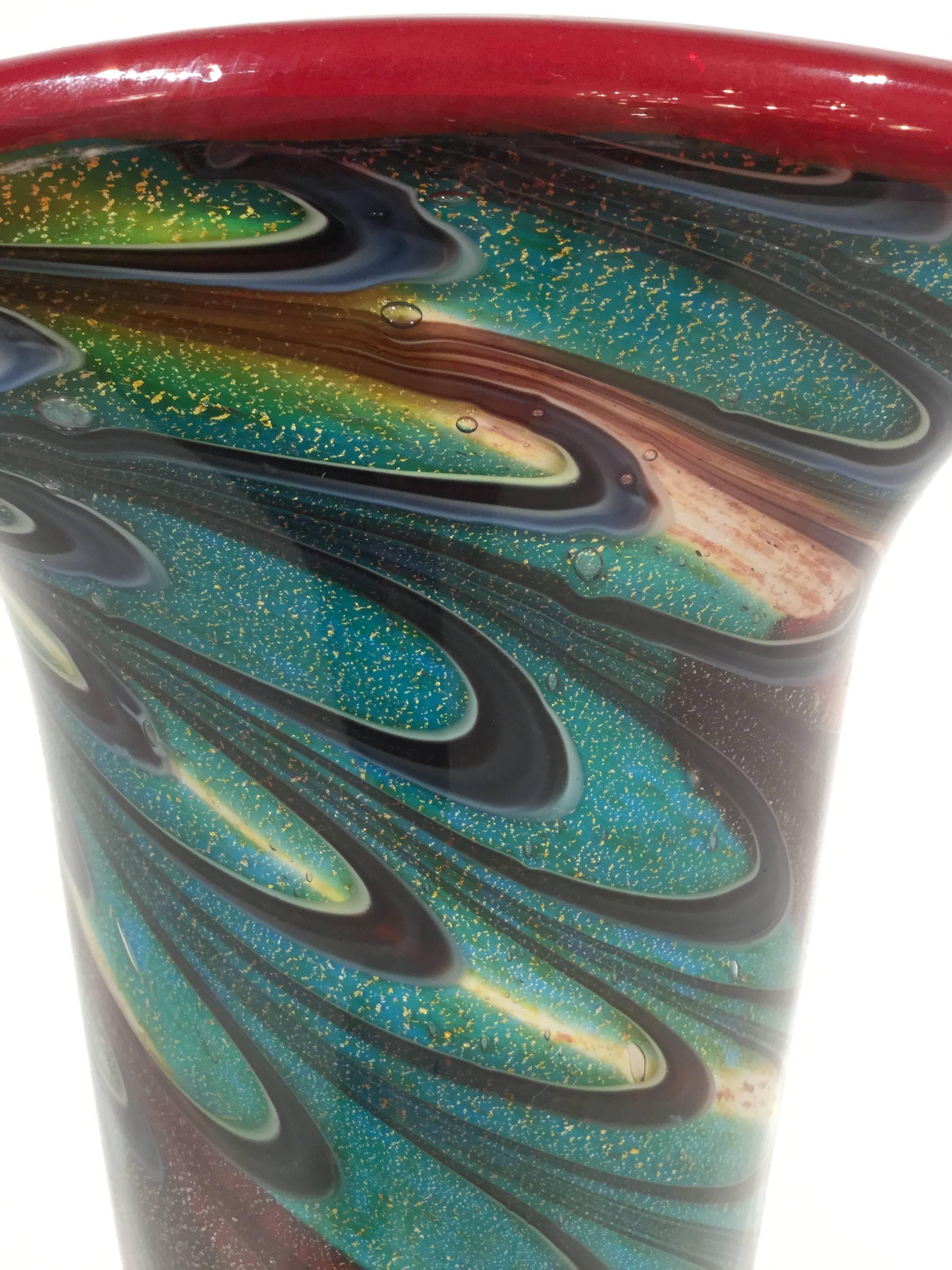 Italian Murano Glass Tall Vase, 1980 For Sale