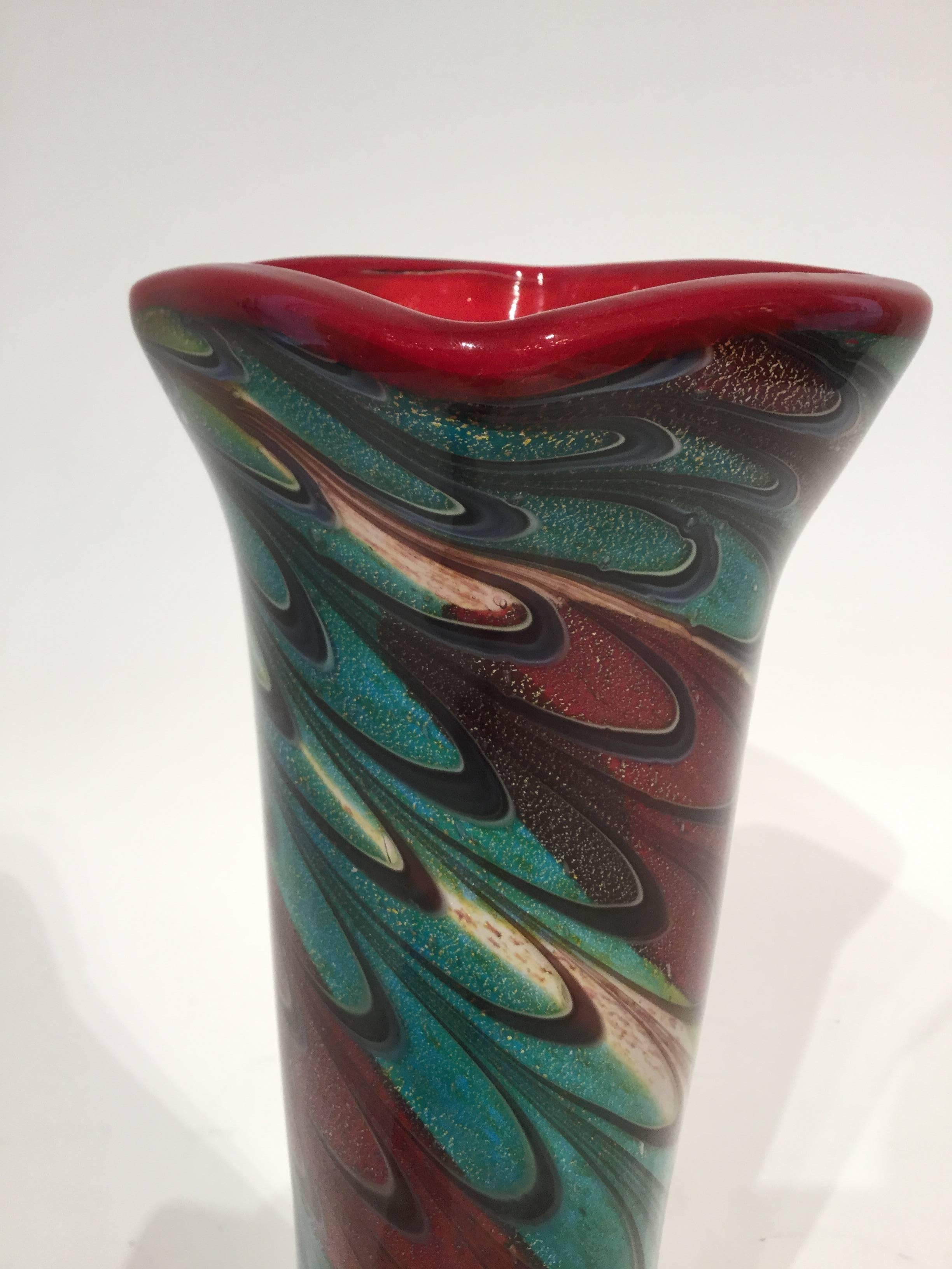 20th Century Murano Glass Tall Vase, 1980 For Sale