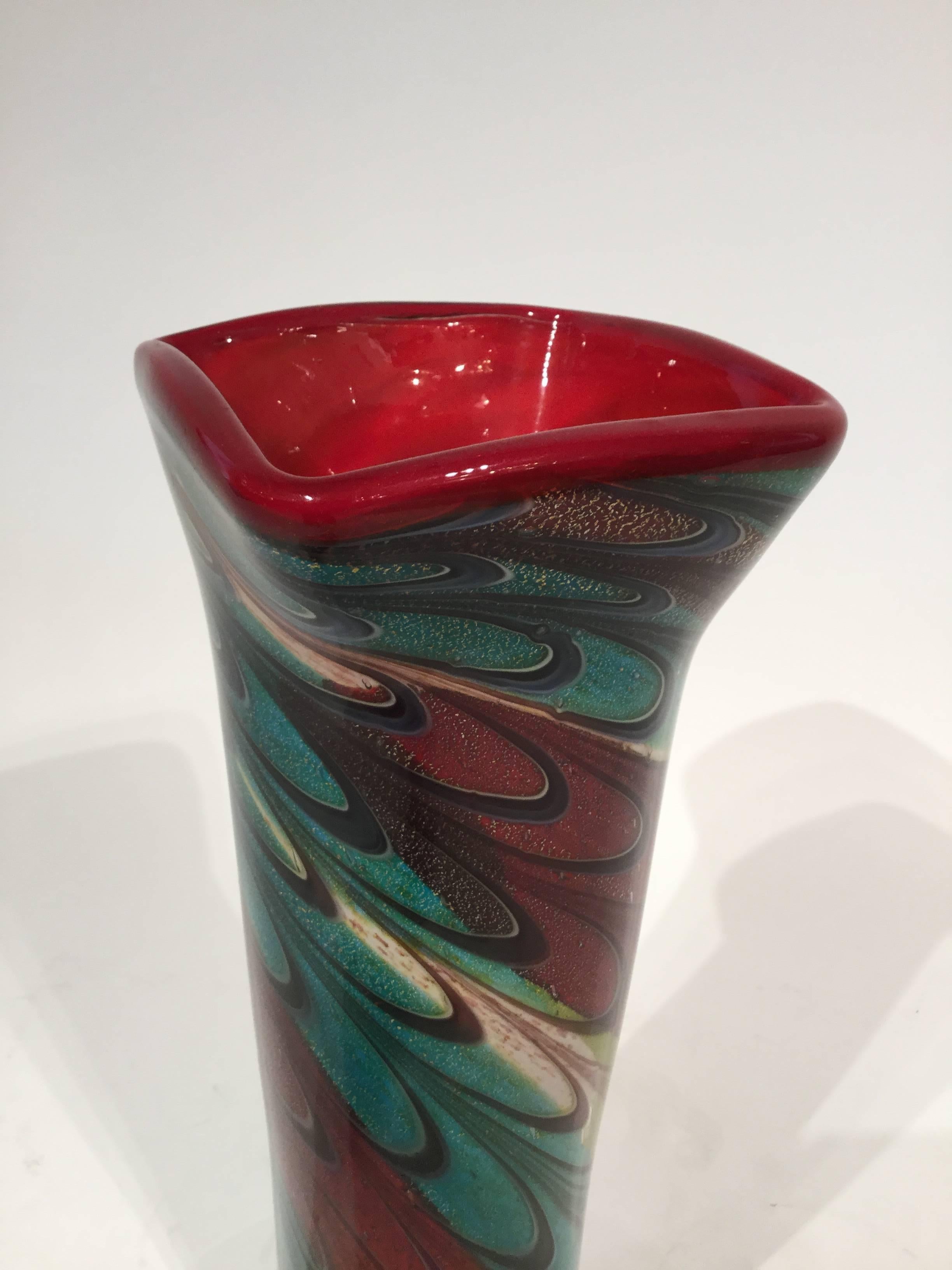 Murano Glass Tall Vase, 1980 For Sale 1