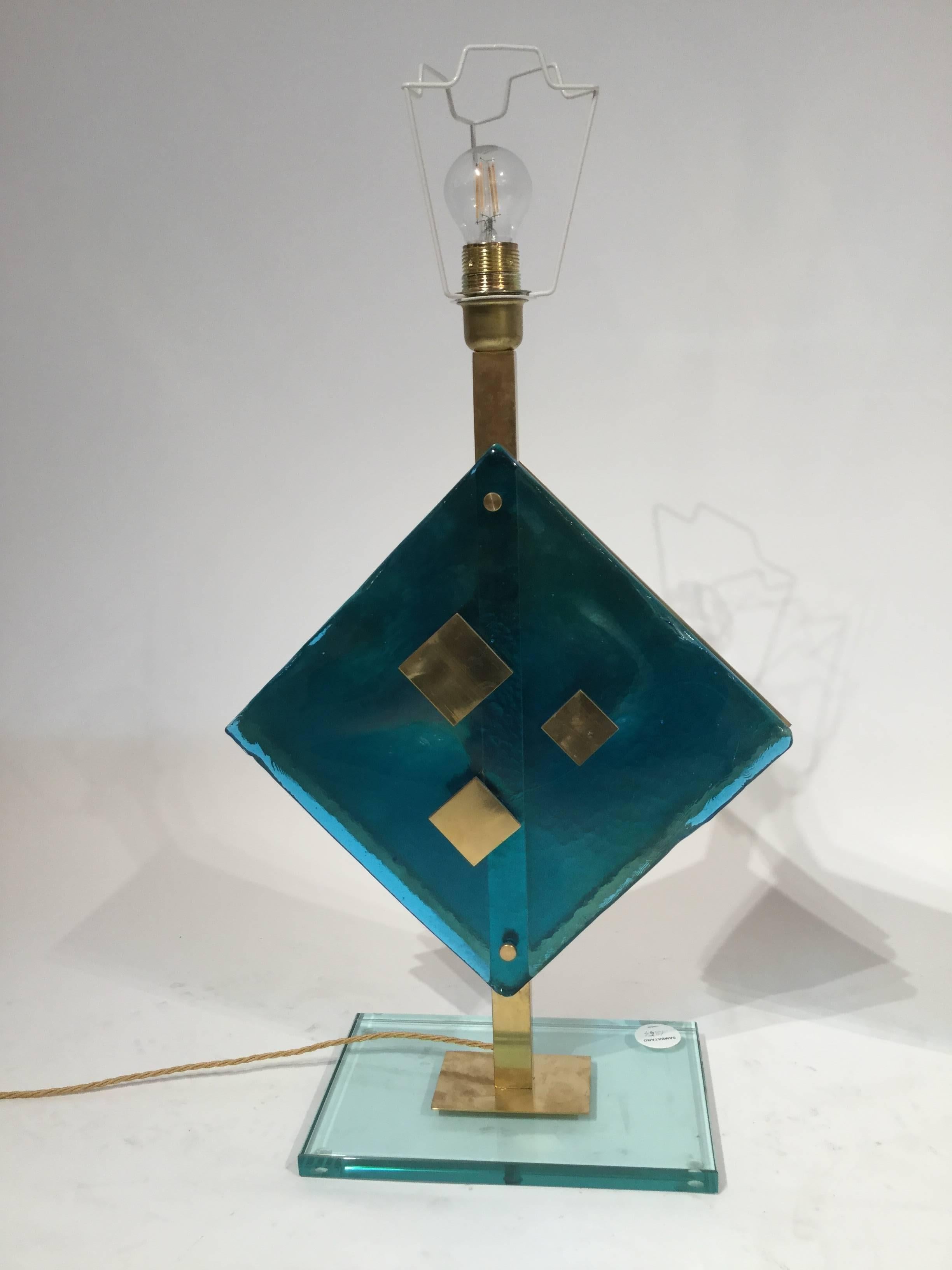 A pair of Italian designed table lights in Murano glass and brass by Salviati, 1960s 