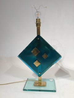 Paire de lampes de table décoratives en verre de Murano et laiton par Salviati