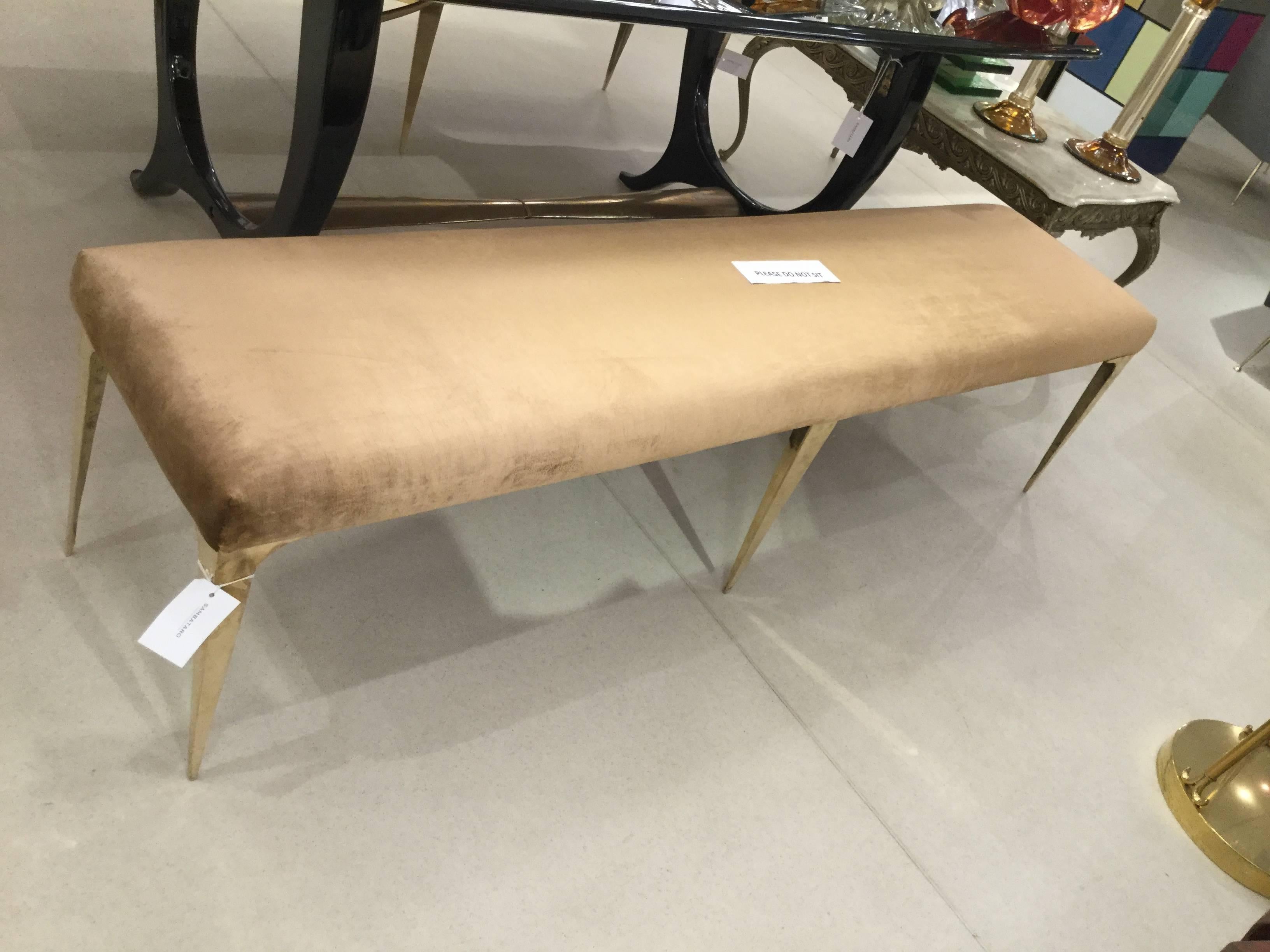  Italian Bench Bronze Legs Velvet Upholstery 5
