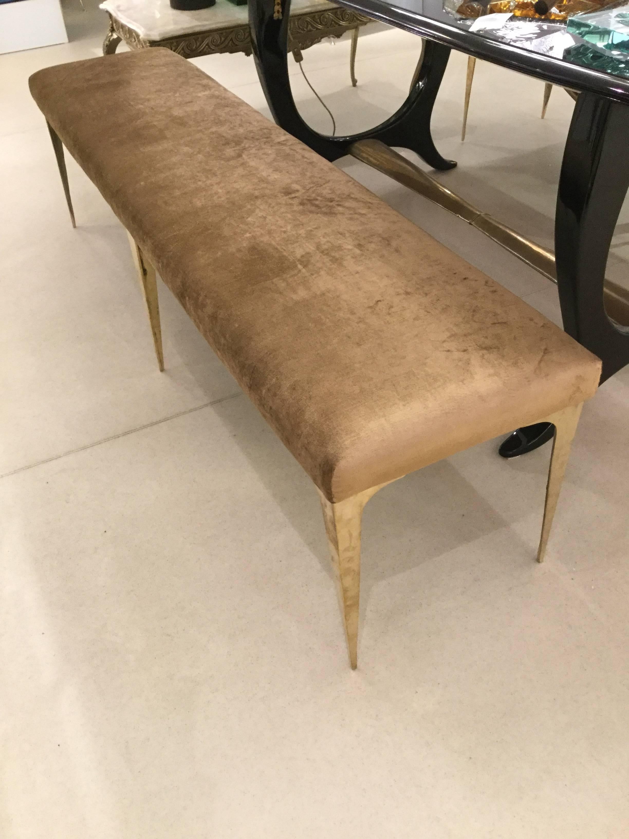  Italian Bench Bronze Legs Velvet Upholstery 1