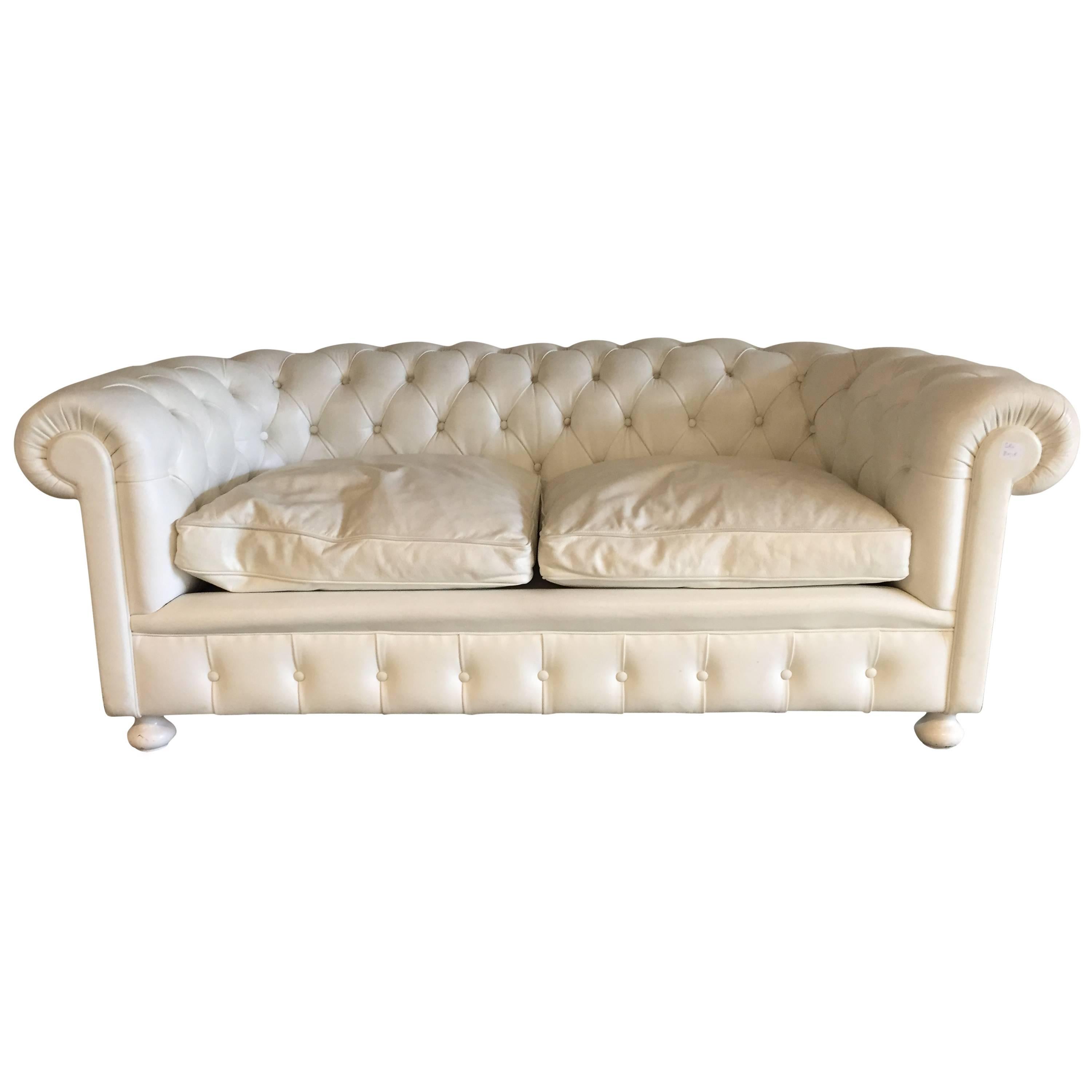 White Chesterfield, Very Nice Patina For Sale