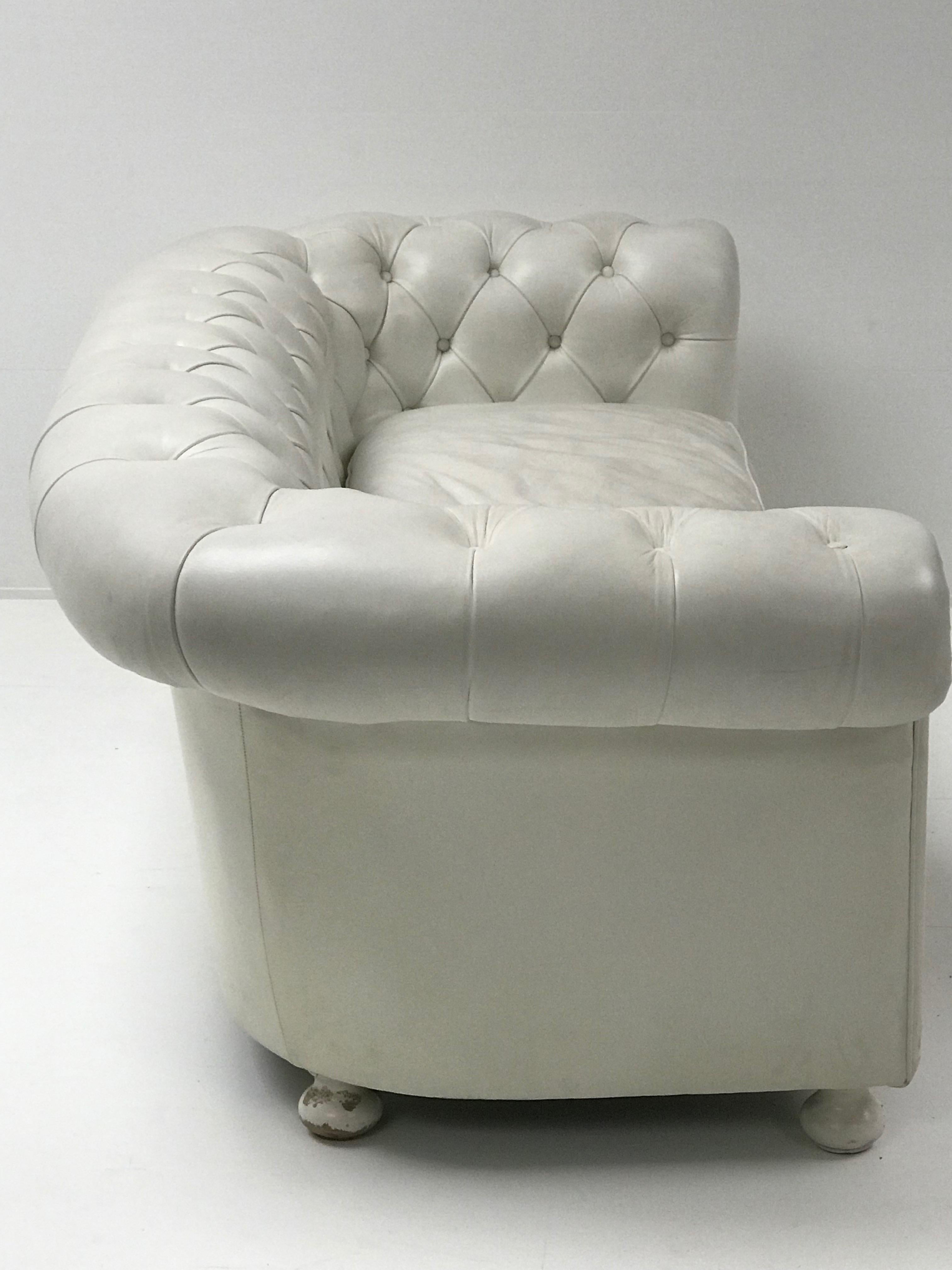 Polished White Chesterfield, Very Nice Patina For Sale