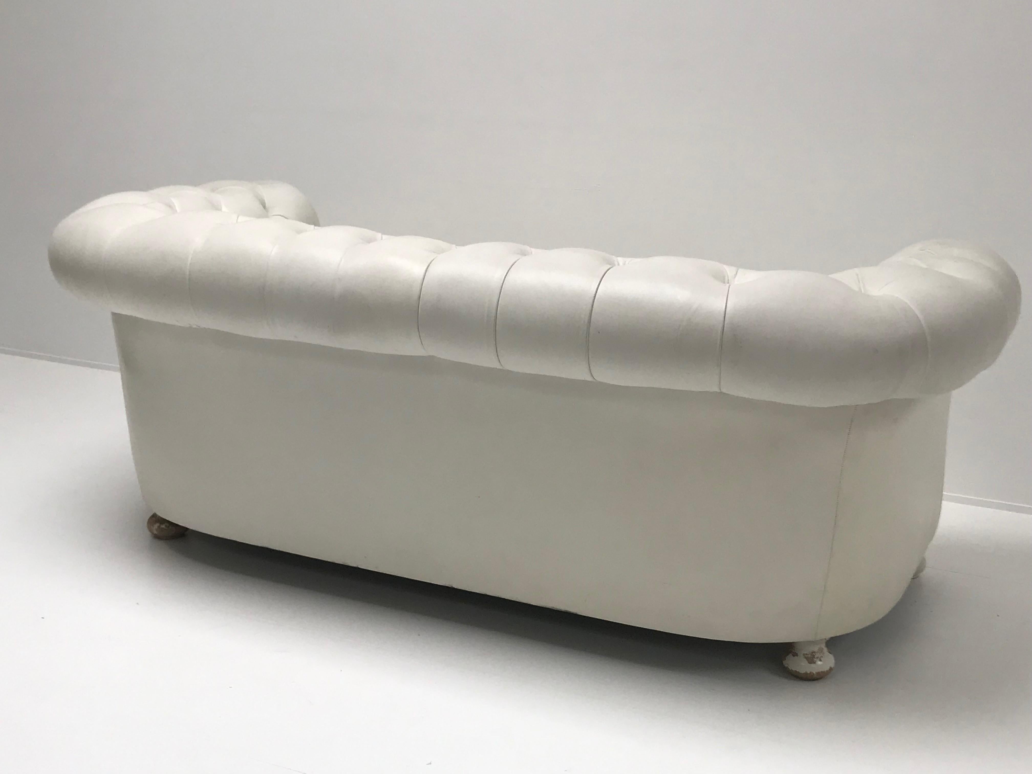 Leather White Chesterfield, Very Nice Patina For Sale