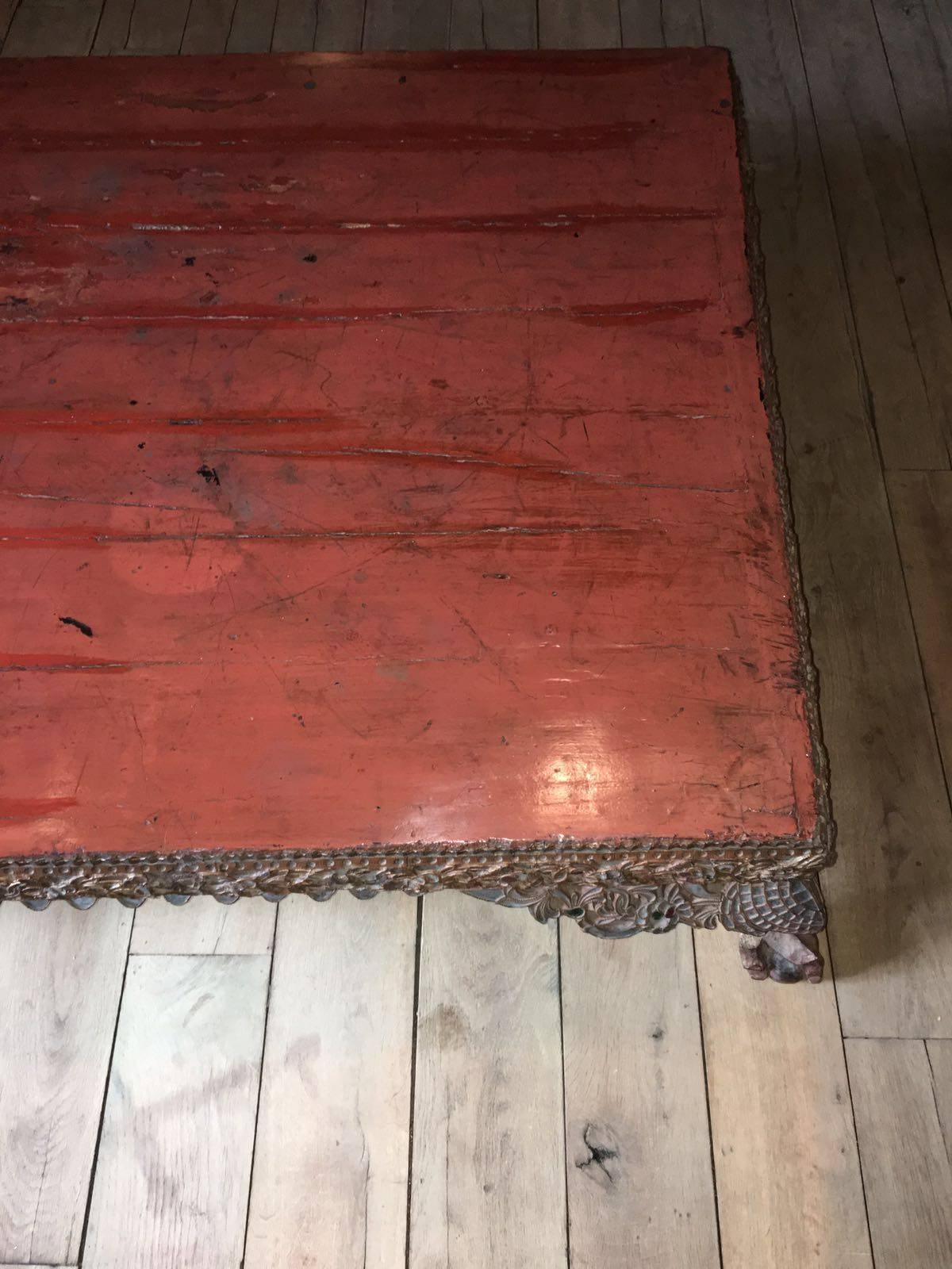 18th Century and Earlier Burmese Table, 18th Century, Red Lacquer For Sale