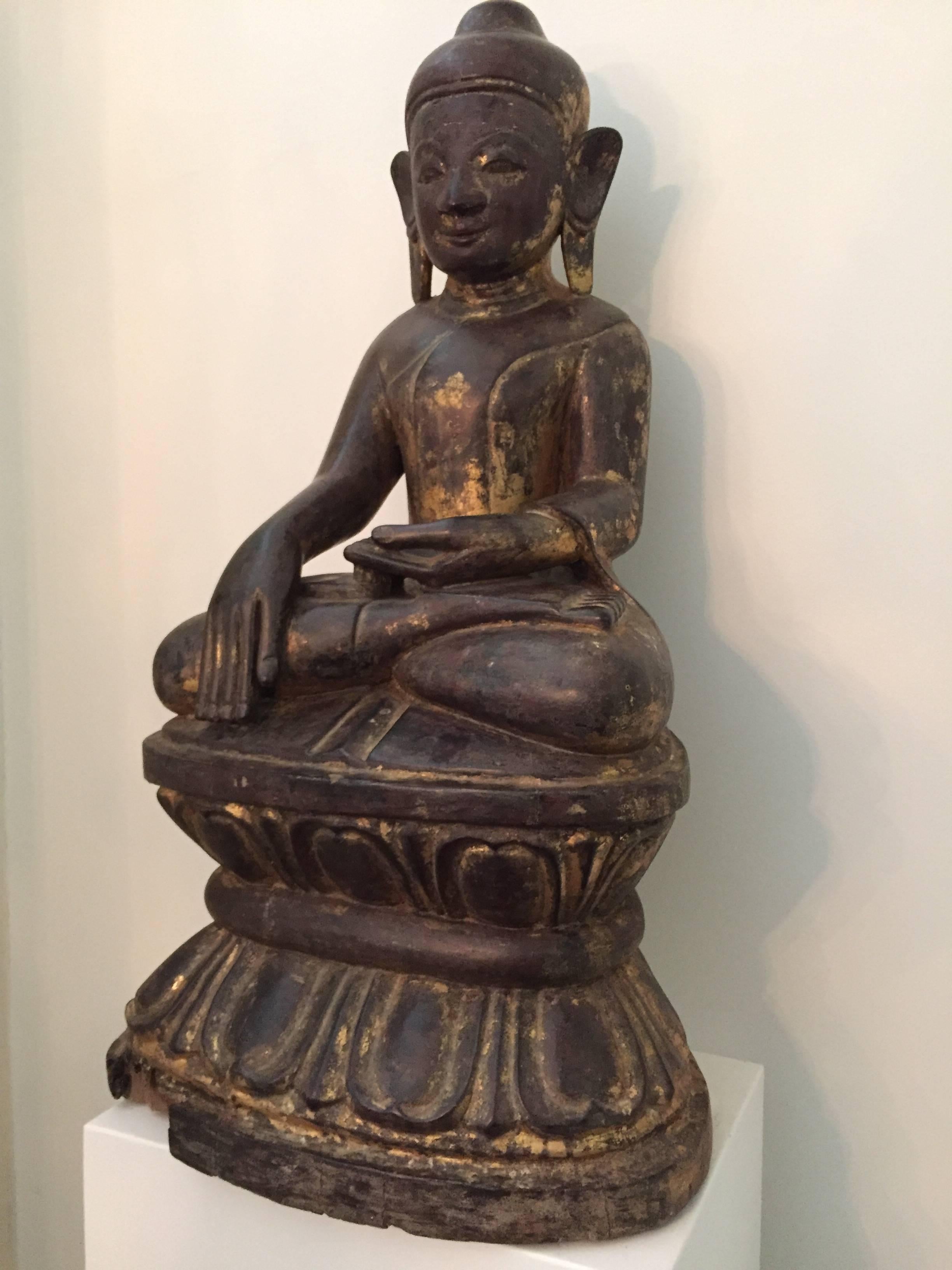 Polished Burmese Wooden Buddha, 18th Century For Sale