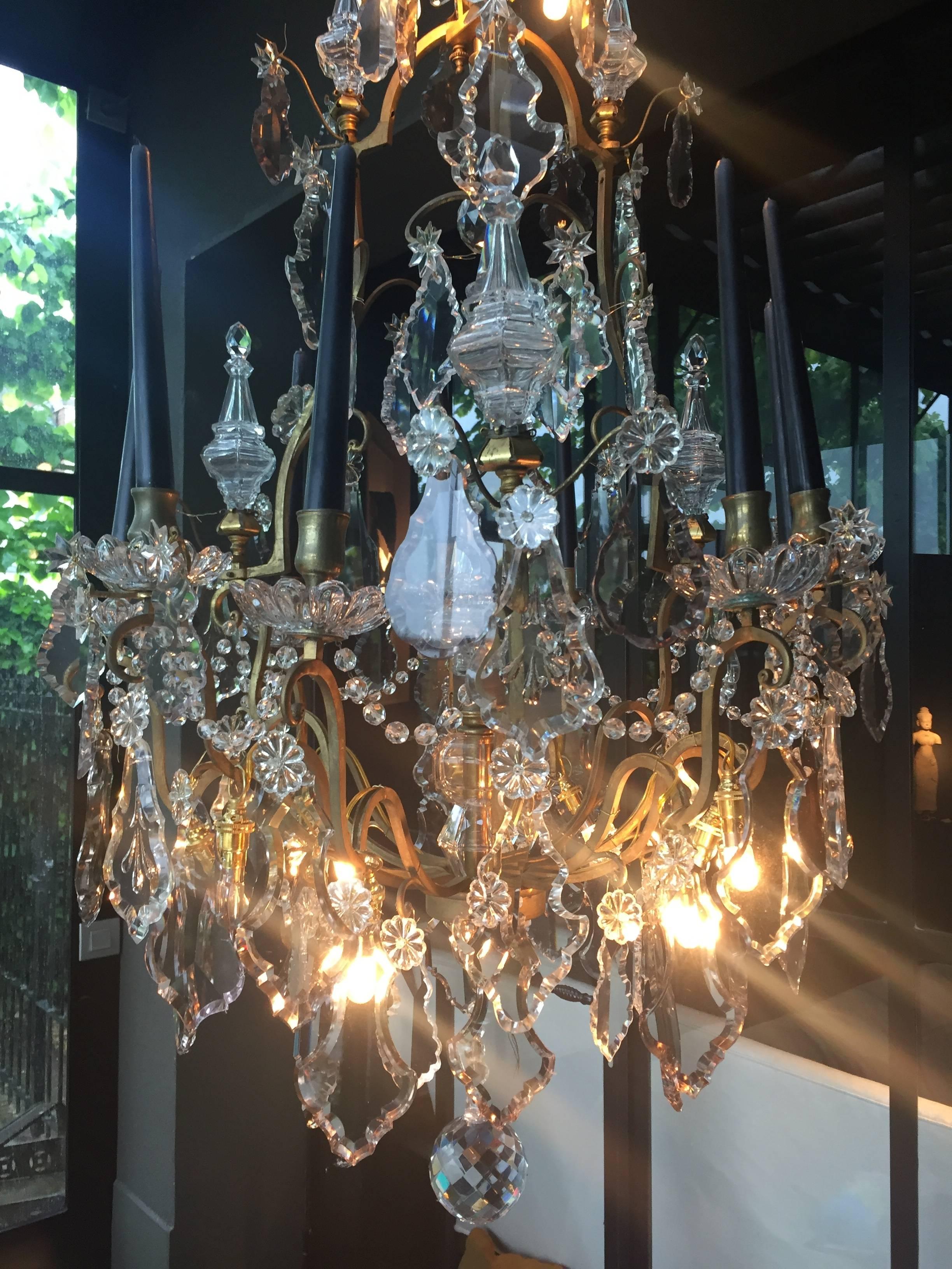 20th Century Gilt Bronze and Crystal Chandelier, France