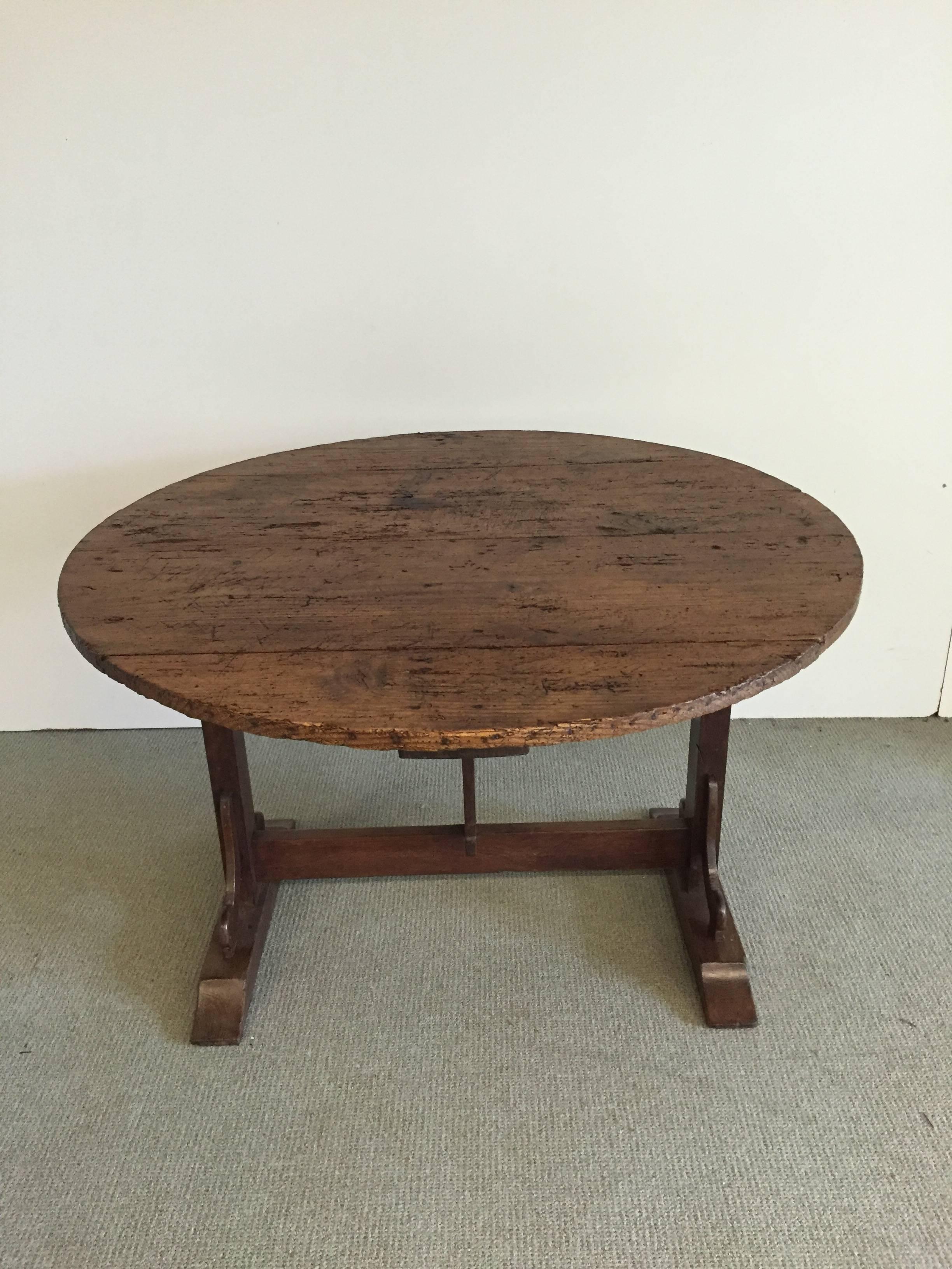 French 19th century wine table, pine with special base.