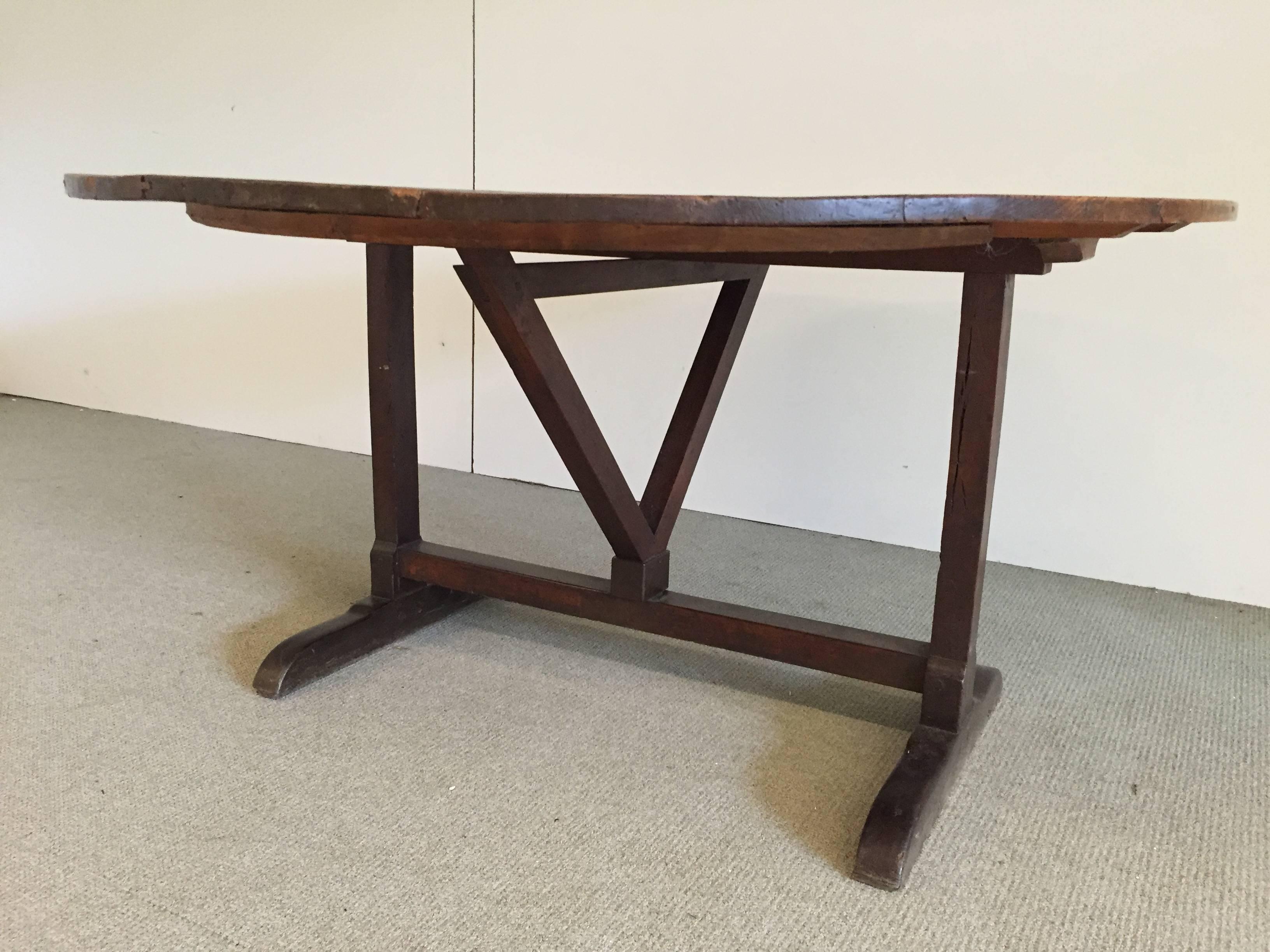 19th century pine wine table, French with nice base.