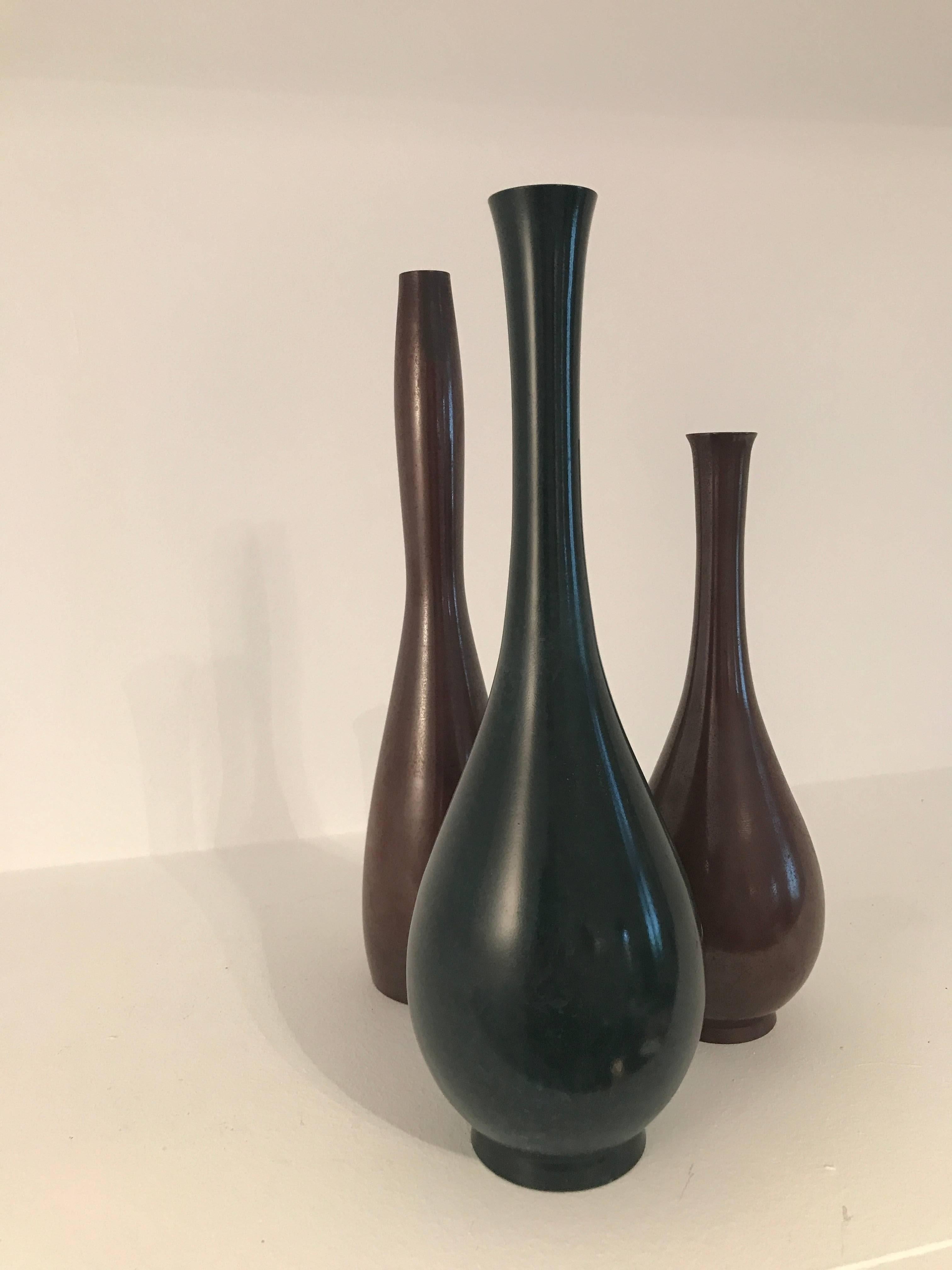 Contemporary Set of Three Japanese Bronze Vases For Sale
