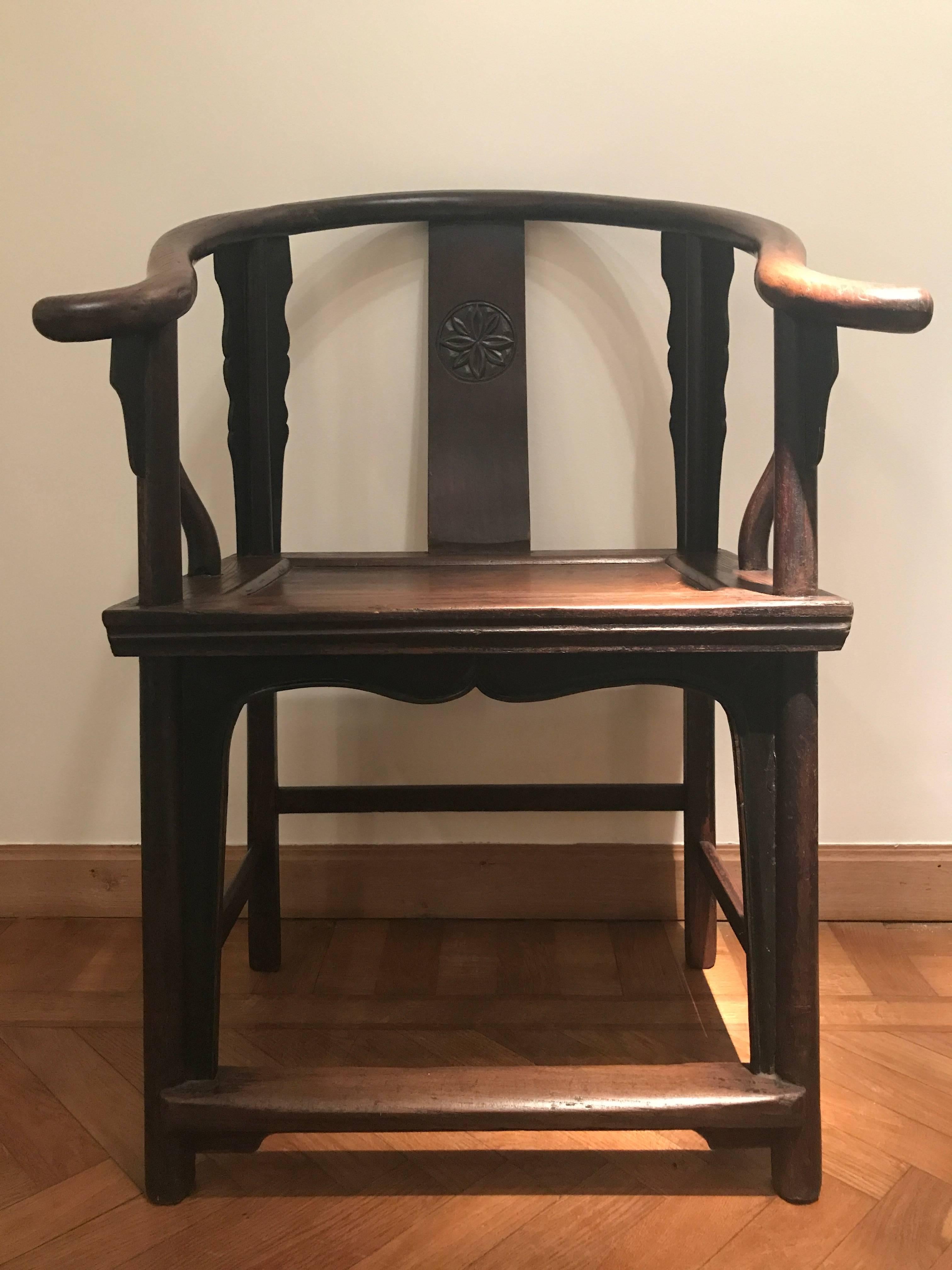 Pair of Antique Chinese Chairs in Elm Wood For Sale 1