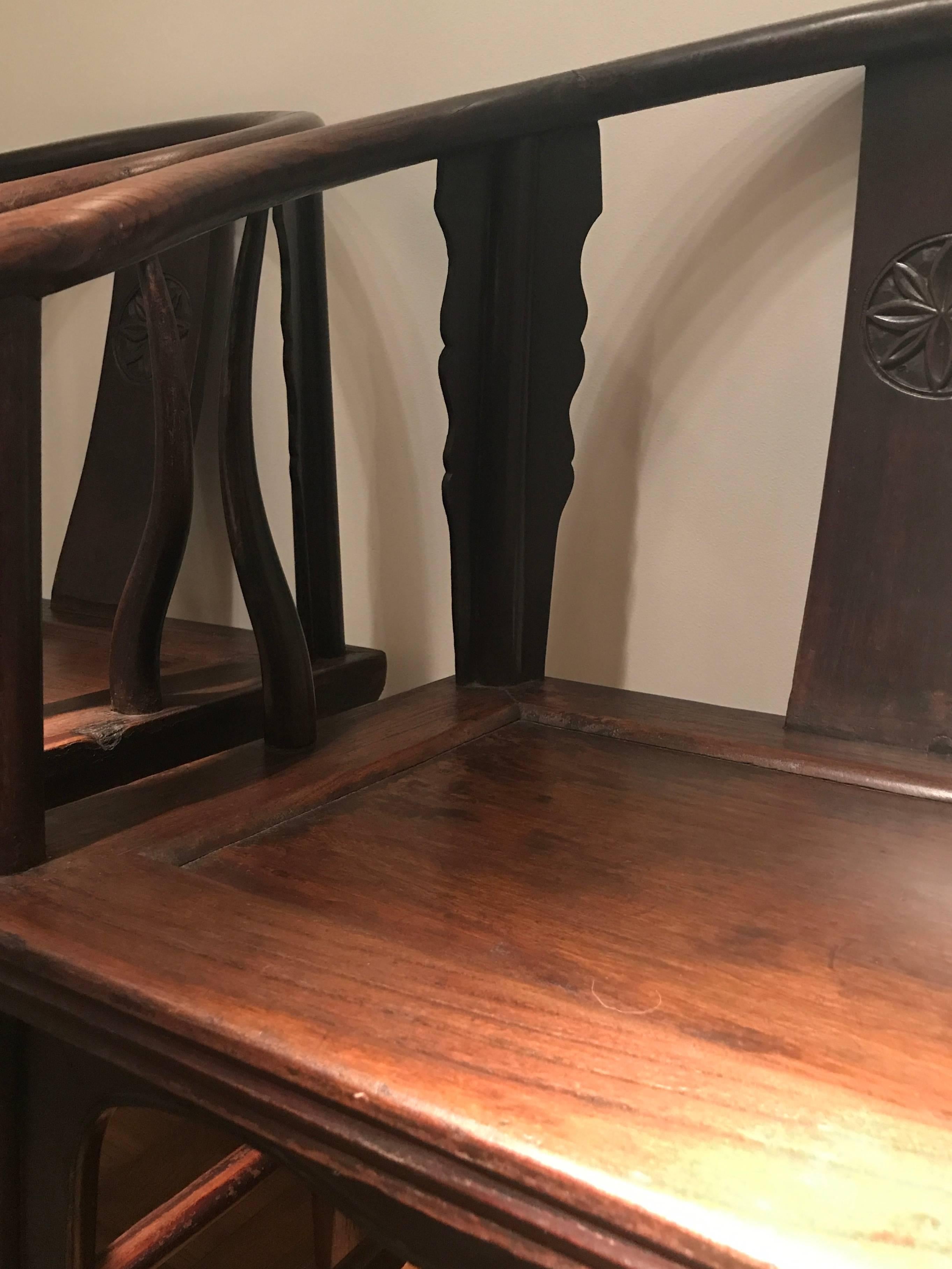 Pair of Antique Chinese Chairs in Elm Wood For Sale 3