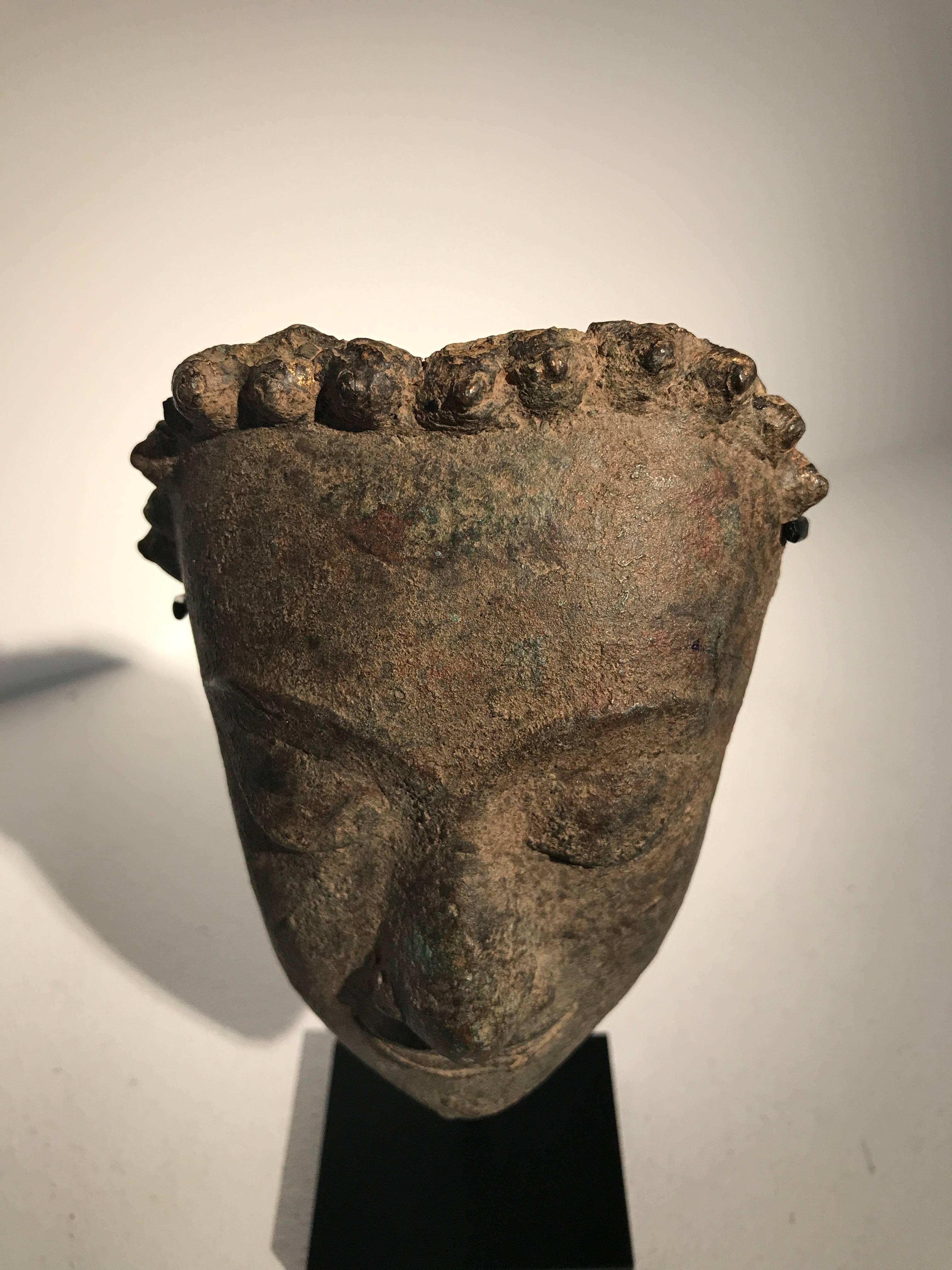 18th Century and Earlier  Fragment of Bronze Head of Buddha, Thailand For Sale