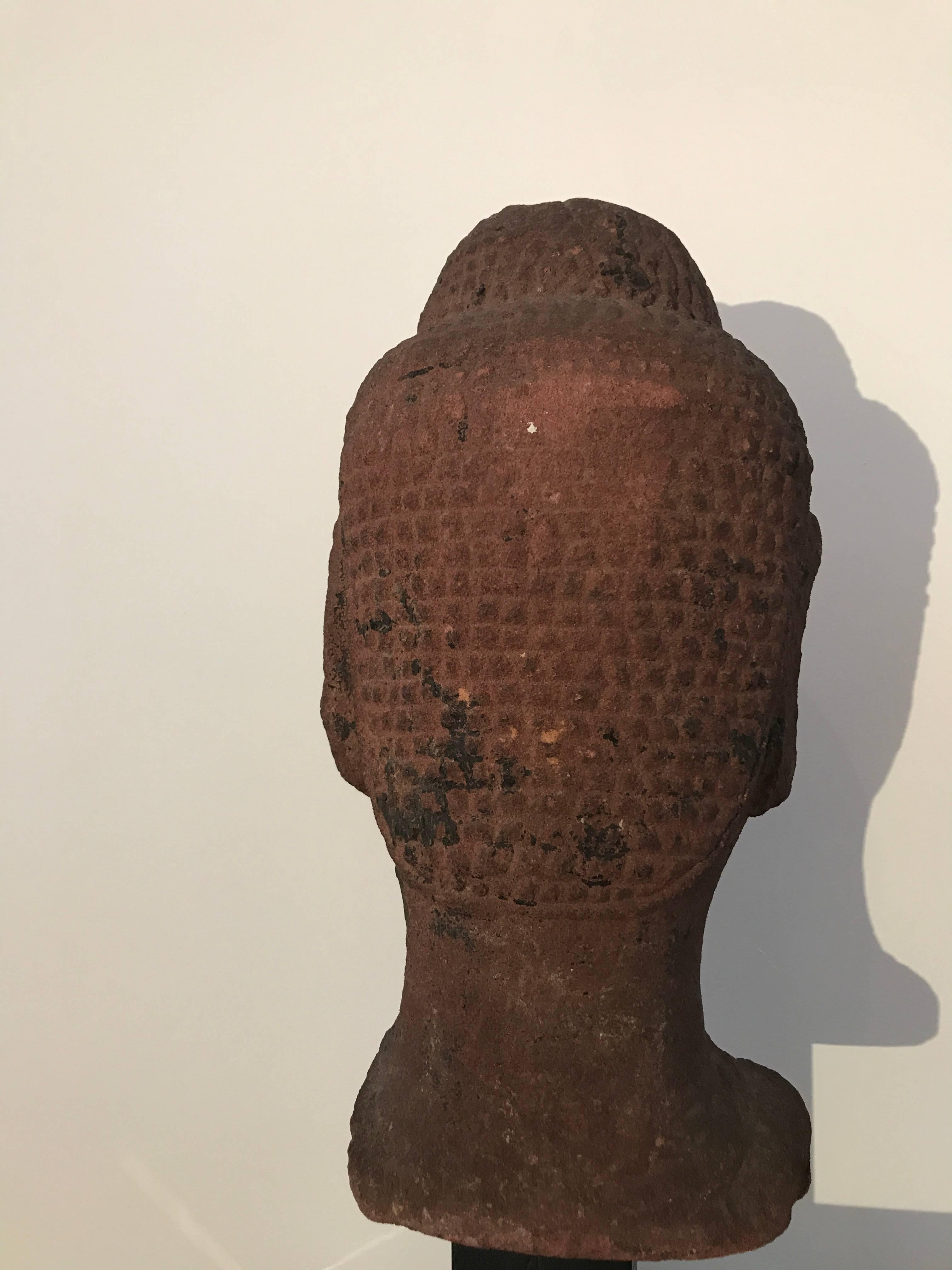 Southeast Asian Stone Head of Buddha, 16th Century For Sale