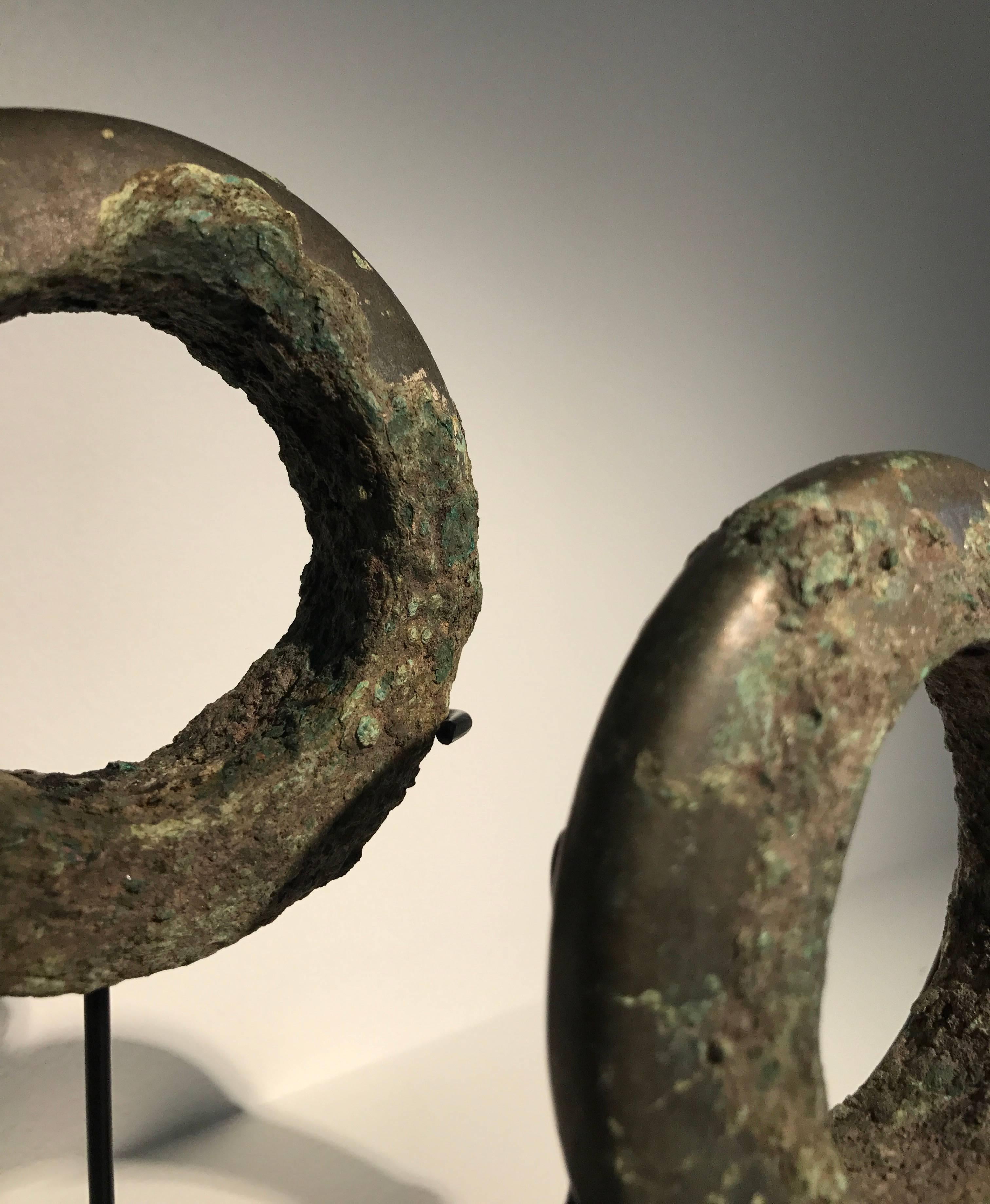 18th Century and Earlier Pair of Bronze Bracelets, Southeast Asia For Sale