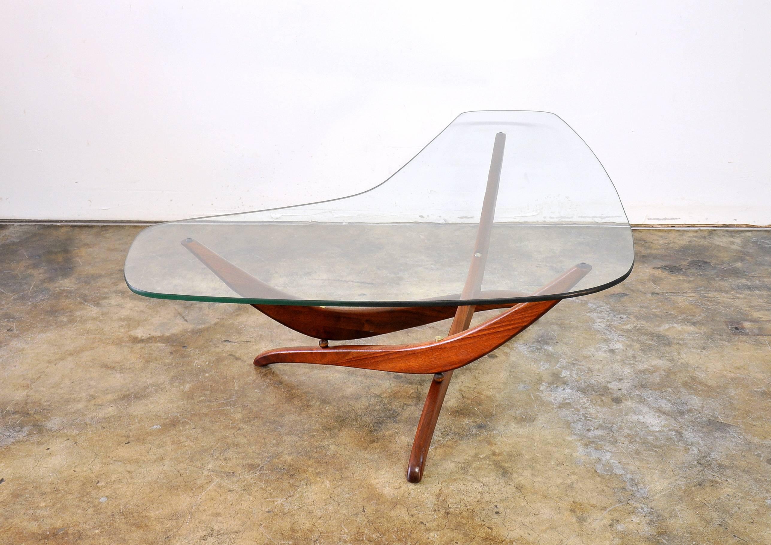 Mid-Century Modern Forest Wilson Walnut and Glass Boomerang Coffee Table, circa 1963