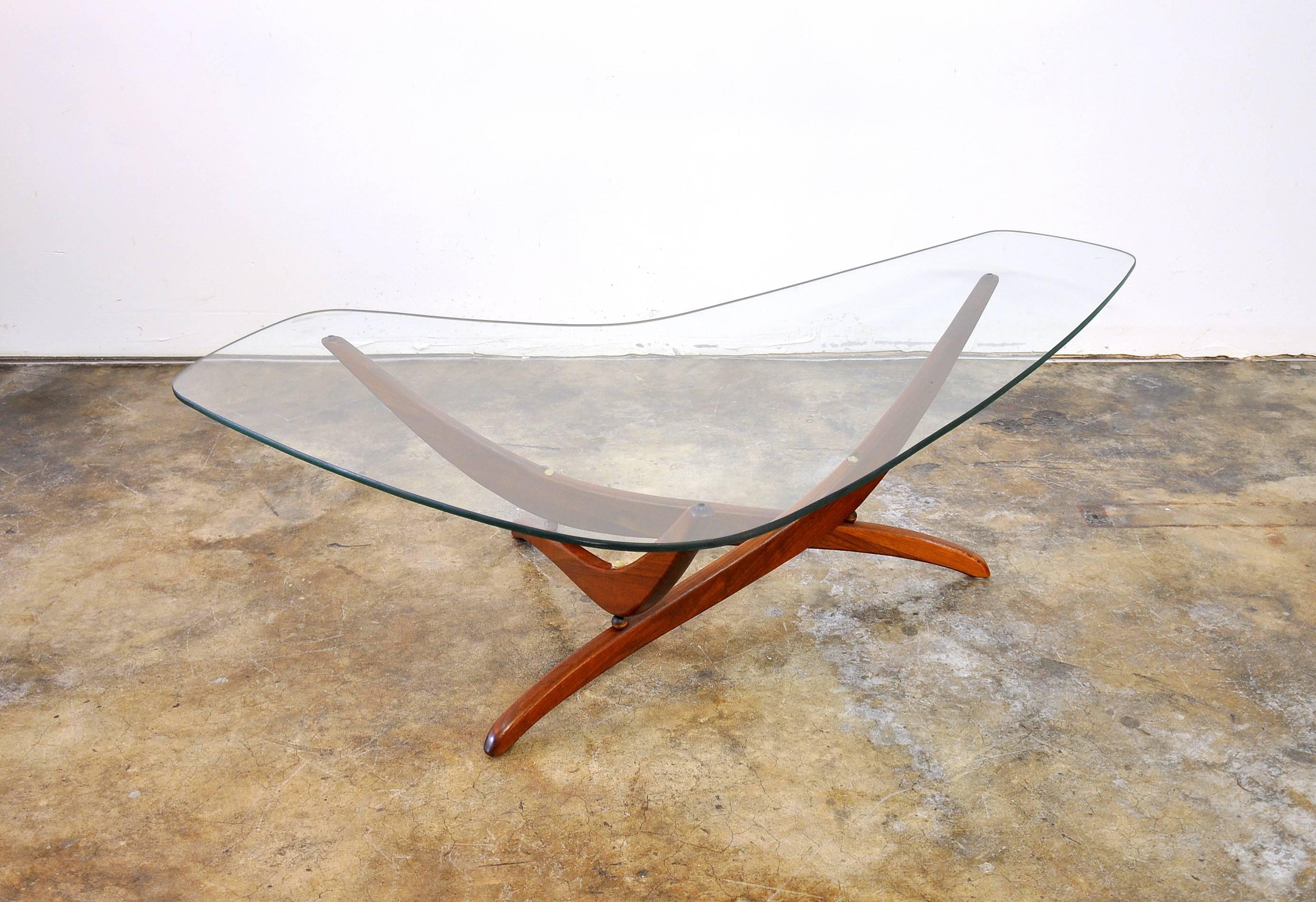 Polished Forest Wilson Walnut and Glass Boomerang Coffee Table, circa 1963
