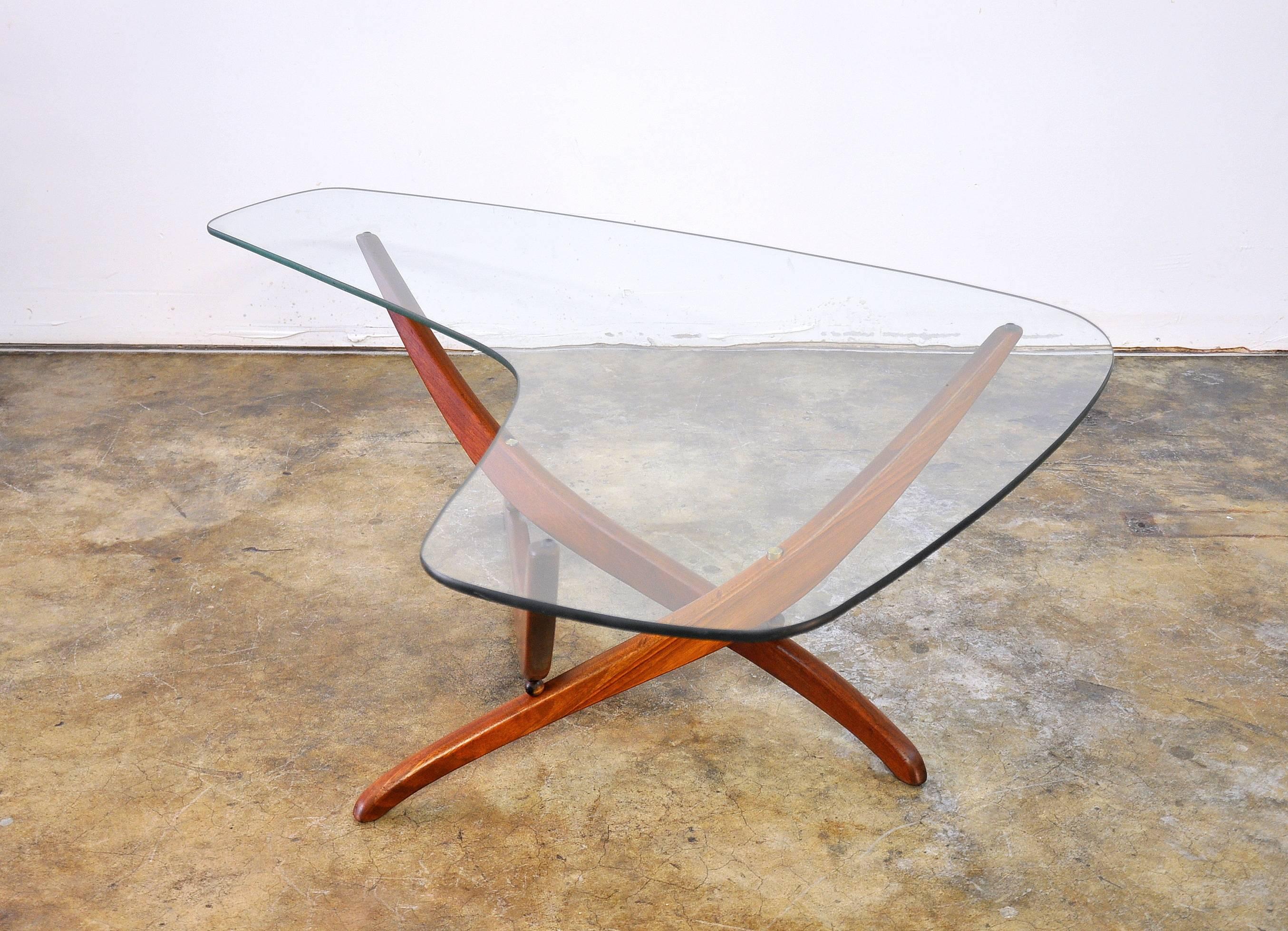 American Forest Wilson Walnut and Glass Boomerang Coffee Table, circa 1963