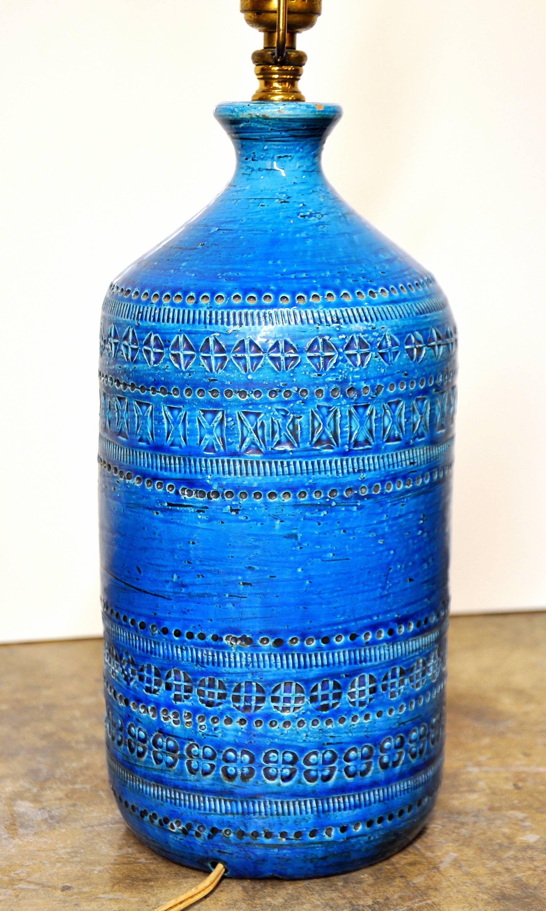 Glazed Aldo Londi for Bitossi Rimini Blu Italian Ceramic Lamp, circa 1960