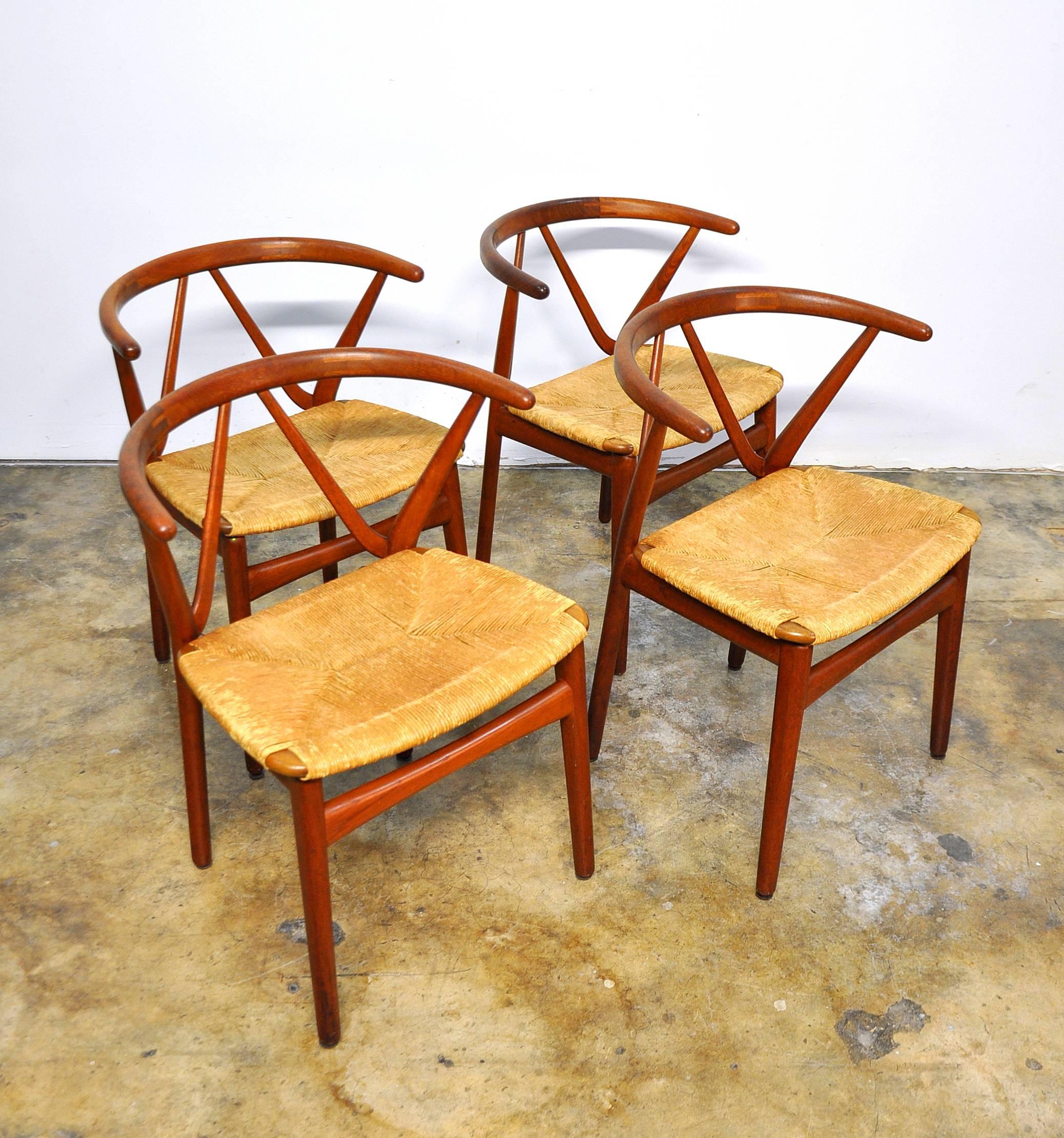 Danish Set of Four Henning Kjaernulf for Bruno Hansen Model 225 Teak Dining Chairs