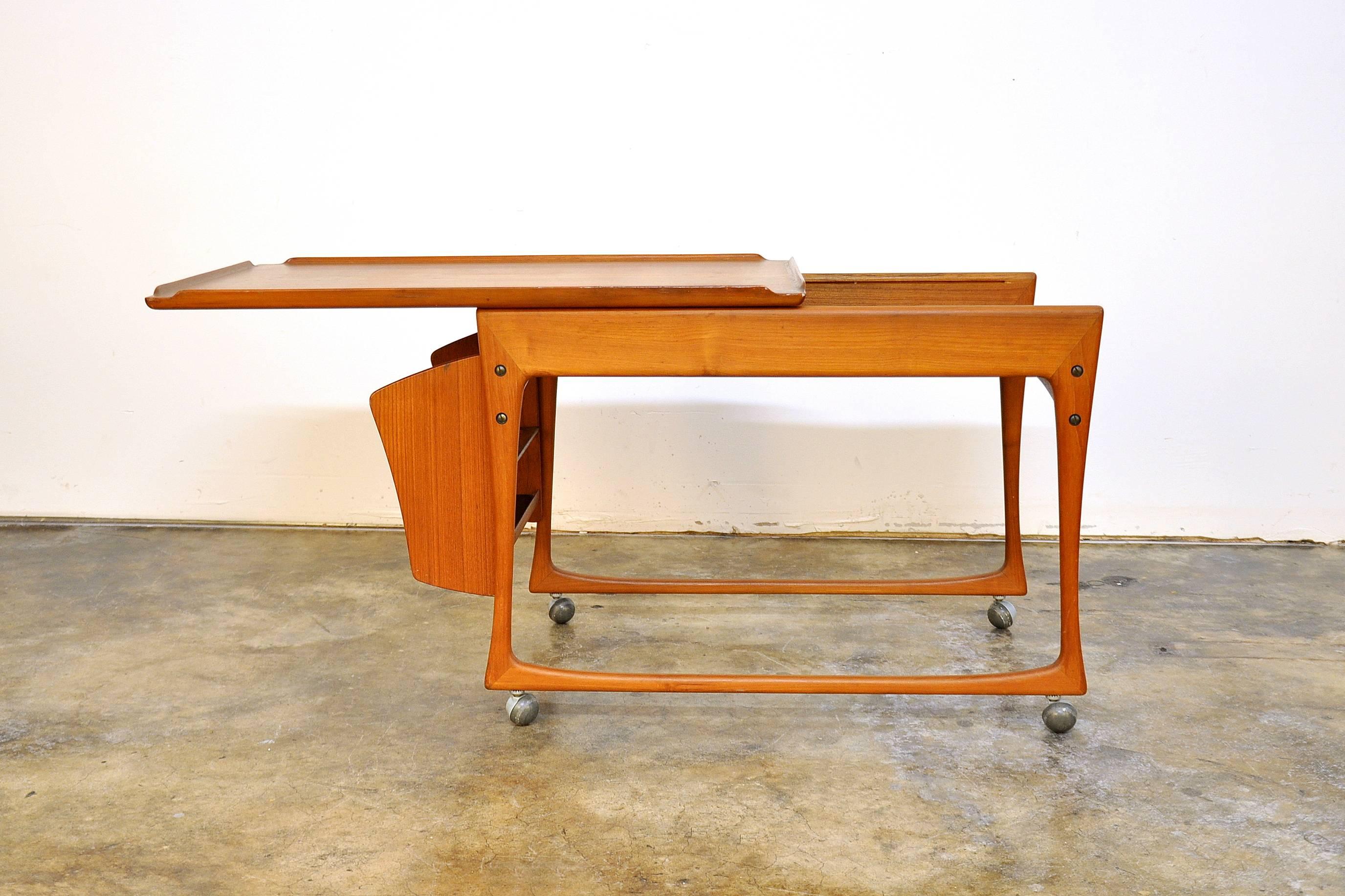 Scandinavian Modern Danish Modern Teak Rolling Bar Cart by J. Ingvard Jensen, Odense Denmark