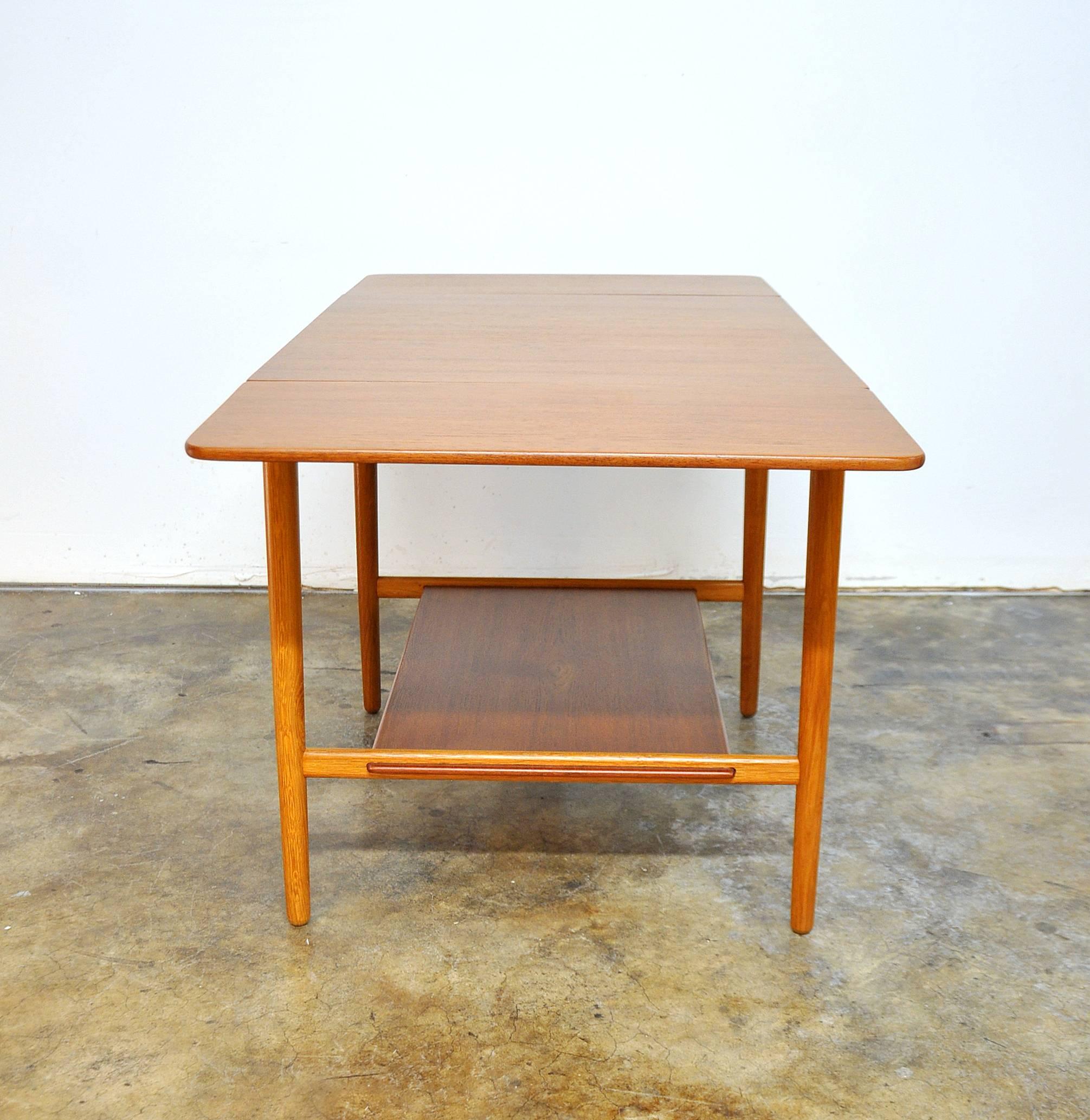Scandinavian Modern Hans Wegner for Andreas Tuck Teak and Oak Drop Leaf AT-32 Coffee Table
