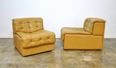 Pair of De Sede DS-11 Caramel Leather Lounge Chairs