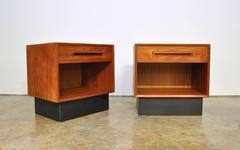 Pair of Westnofa Teak and Black Leather Nightstands